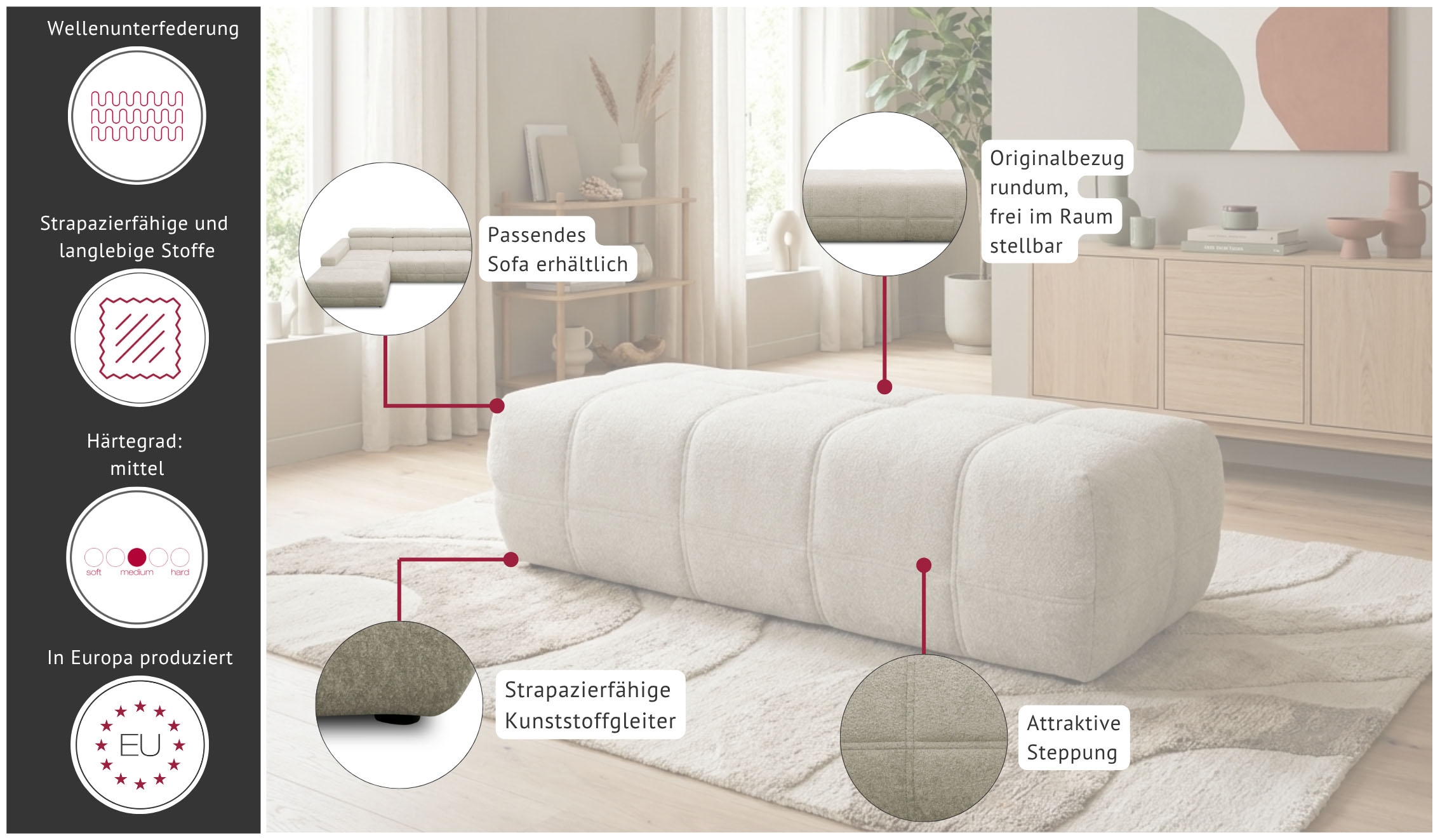 OTTO home Hocker »Ballerup 150 cm breit« Große Ausführung, passend zur Polsterserie Ballerup