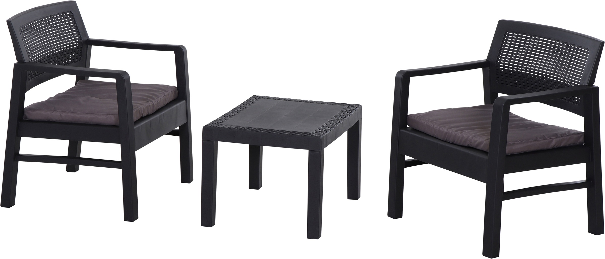 Progarden Balkonset »Kraka« Set, 3 tlg. anthrazit, inkl. Kissen, Outdoor Kunststoff-Lounge-Set