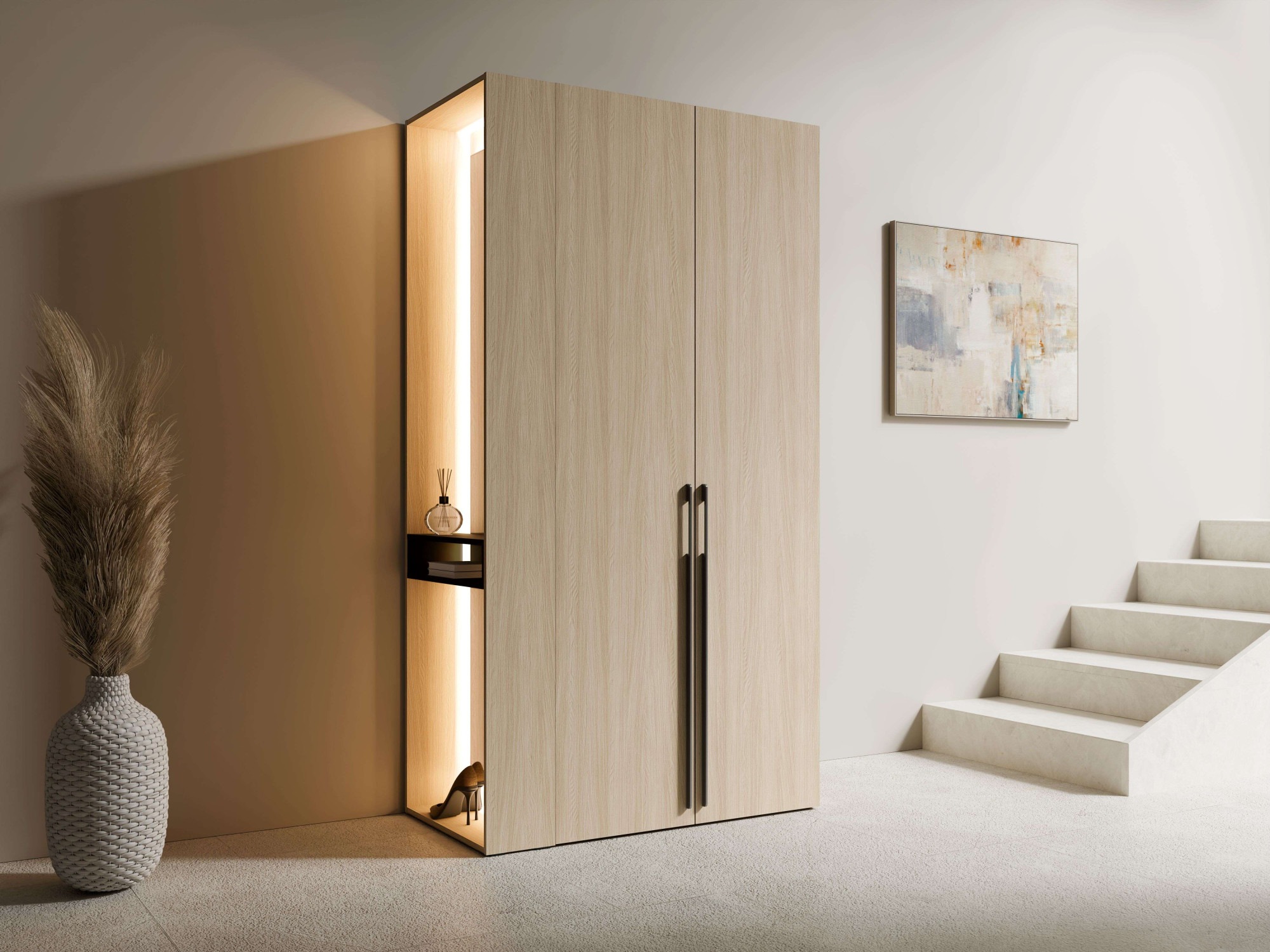 Home affaire Kleiderschrank »TRENTO Garderobe, Wäscheschrank mit großem Spiegel und LED-Beleuchtung«, mit Kleiderstange oder Einlegeböden, Maße B/H/T: 111/208/58 cm