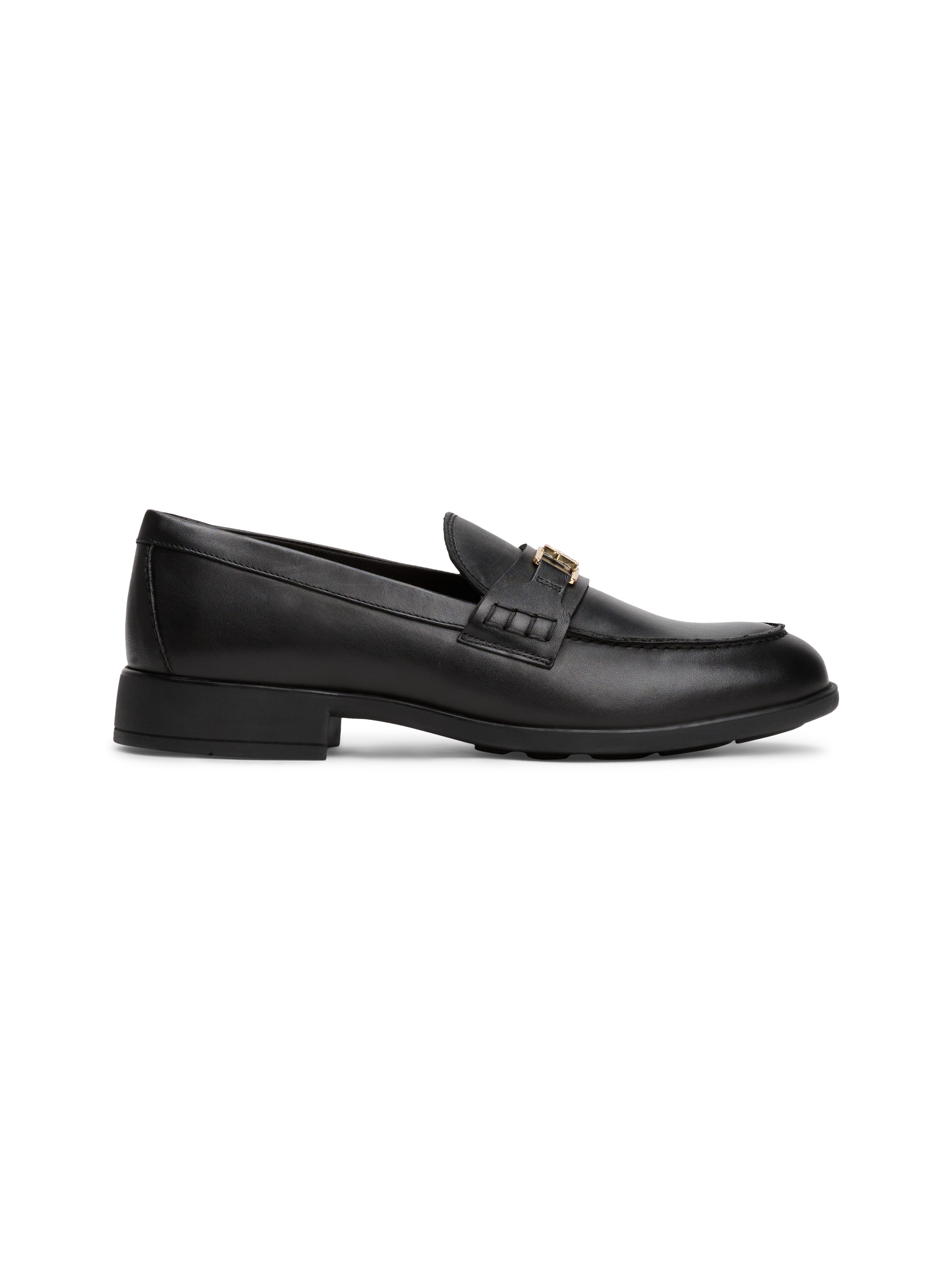 Tommy Hilfiger Loafer »TH LOGO LEATHER LOAFER«, Blockabsatz, Slipper, Businessschuh mit TH-Schmuckspange