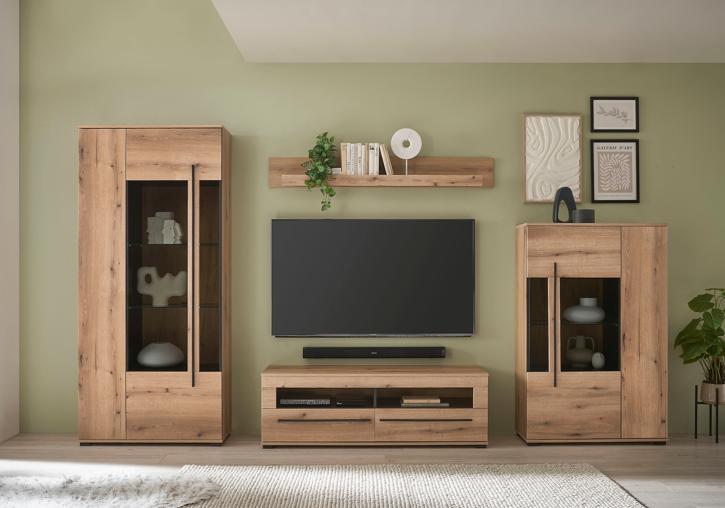 INOSIGN Wohnwand »Cantara, moderne Anbauwand, Wohnzimmer-Set, in Eiche Evok günstig online kaufen