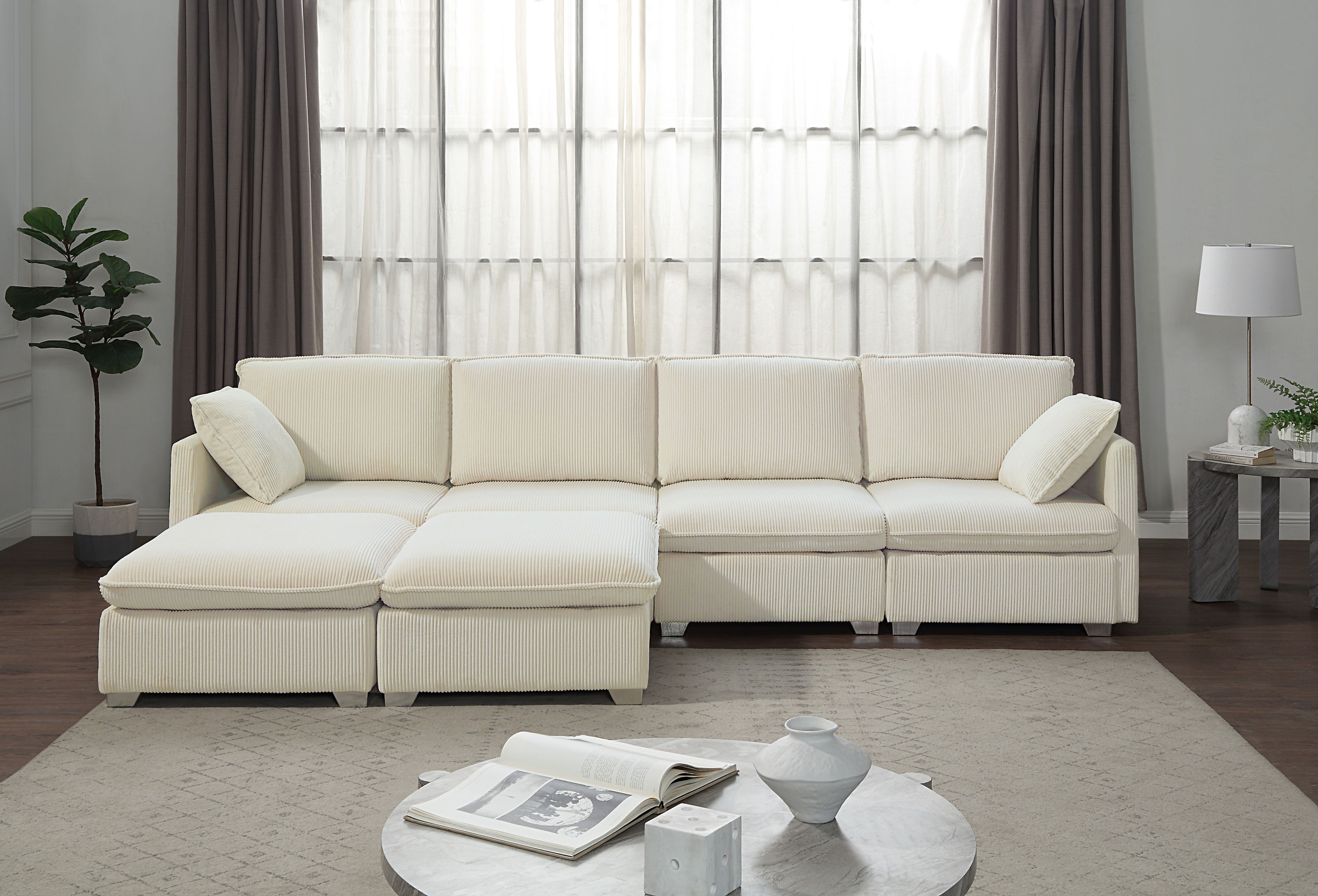 ATLANTIC home collection Wohnlandschaft, modularer 4-Sitzer mit 2 Hockern, weicher Cordbezug