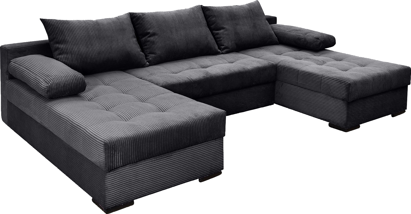 COLLECTION AB Wohnlandschaft »Josy U-Form, Breite 269 cm, Flachgewebe, Struktur, Cord & Cord/Mix«, (Cord-/Mix), inkl. Bettfunktion, Bettkasten, mit 3 gleich großen Rückenkissen