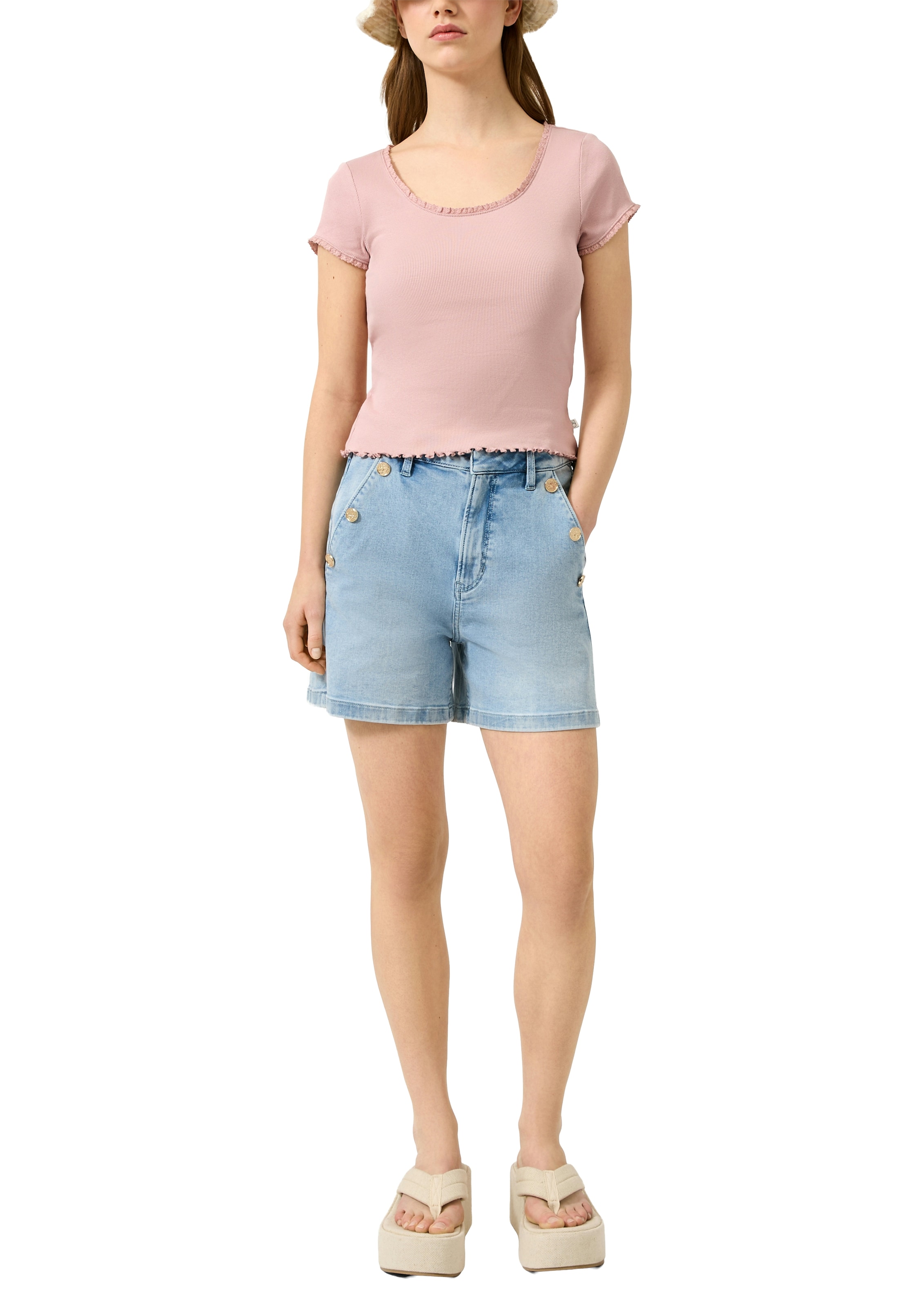 QS Shorts  Sommer-Jeans-Shorts mit Zierknöpfen