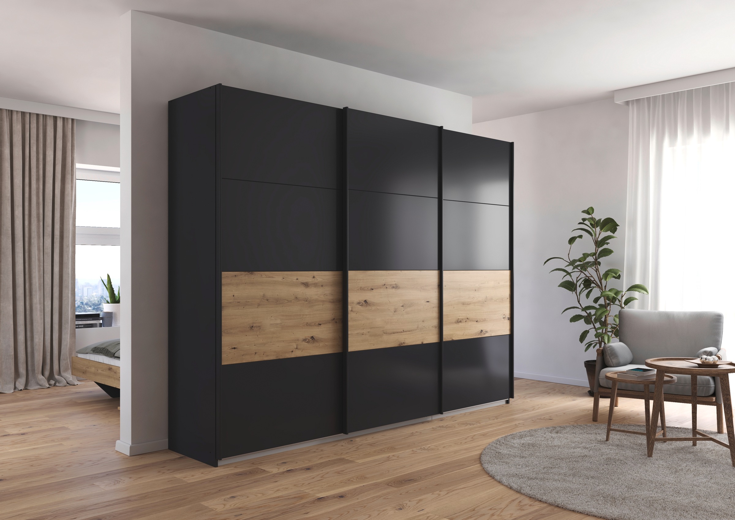 rauch Schwebetürenschrank »Schwebetürenschrank Kleiderschrank Schrank Garderobe CORTONA«, inkl. Inneneinteilung, 2 Stoffboxen und zusätzlichen Einlegeböden