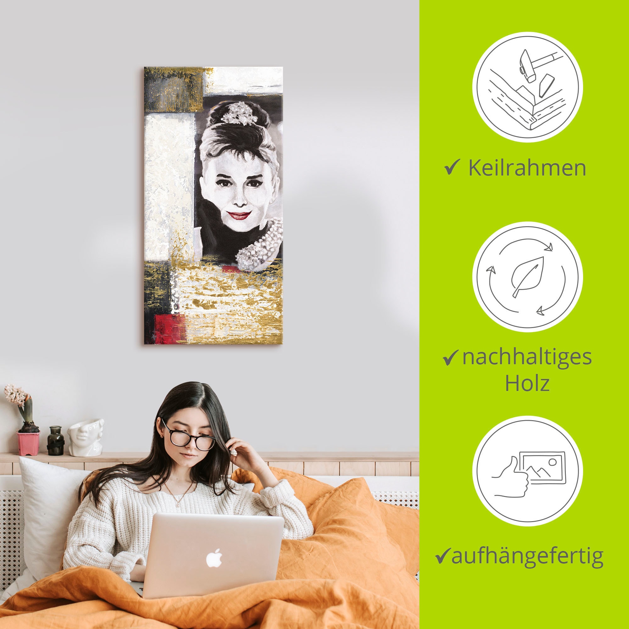 Artland Leinwandbild »Hollywood Legenden VI - Audrey Hepburn«, Porträts, (1 St.), auf Keilrahmen gespannt