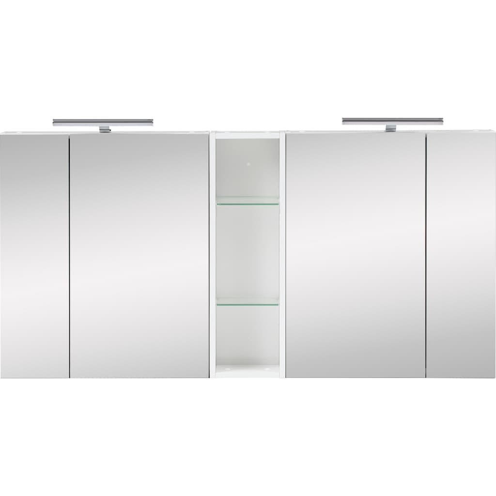 Schildmeyer Spiegelschrank »Basic«, Breite 141,6 cm, 4-türig, 2x LED-Beleuchtung, Schalter-/Steckdosenbox, Glaseinlegeböden, Made in Germany