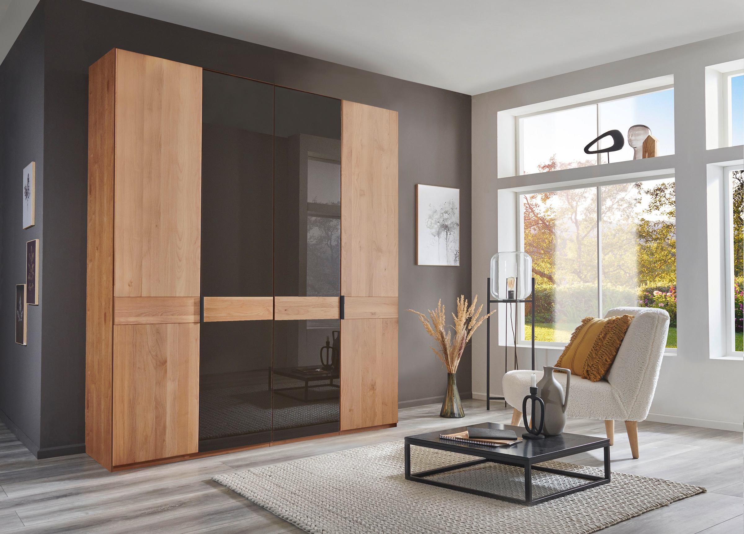 WIEMANN Drehtürenschrank »Cardiff, Massivholztüren in Kombination mit Glas- oder Spiegeltüren« 4 Breiten, 2 Höhen 216/236cm auswählbar,  hochwertiges Design in langlebiger Qualität, viel Stauraum