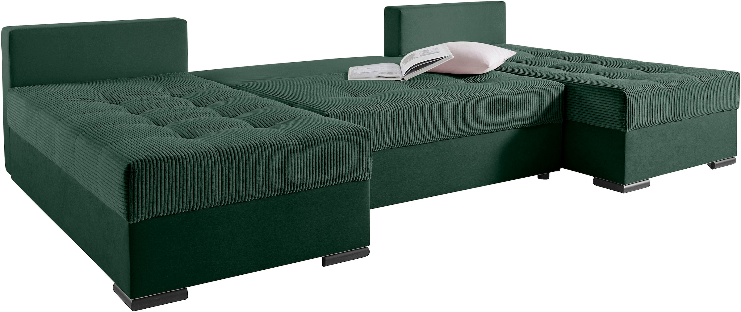 COLLECTION AB Wohnlandschaft »Josy, U-Form, Schlafsofa mit Bettkasten«, (Cord-/Mix), flexible Recamiere, Breite: 269cm, inklusive Rückenkissen, Cord/Mix