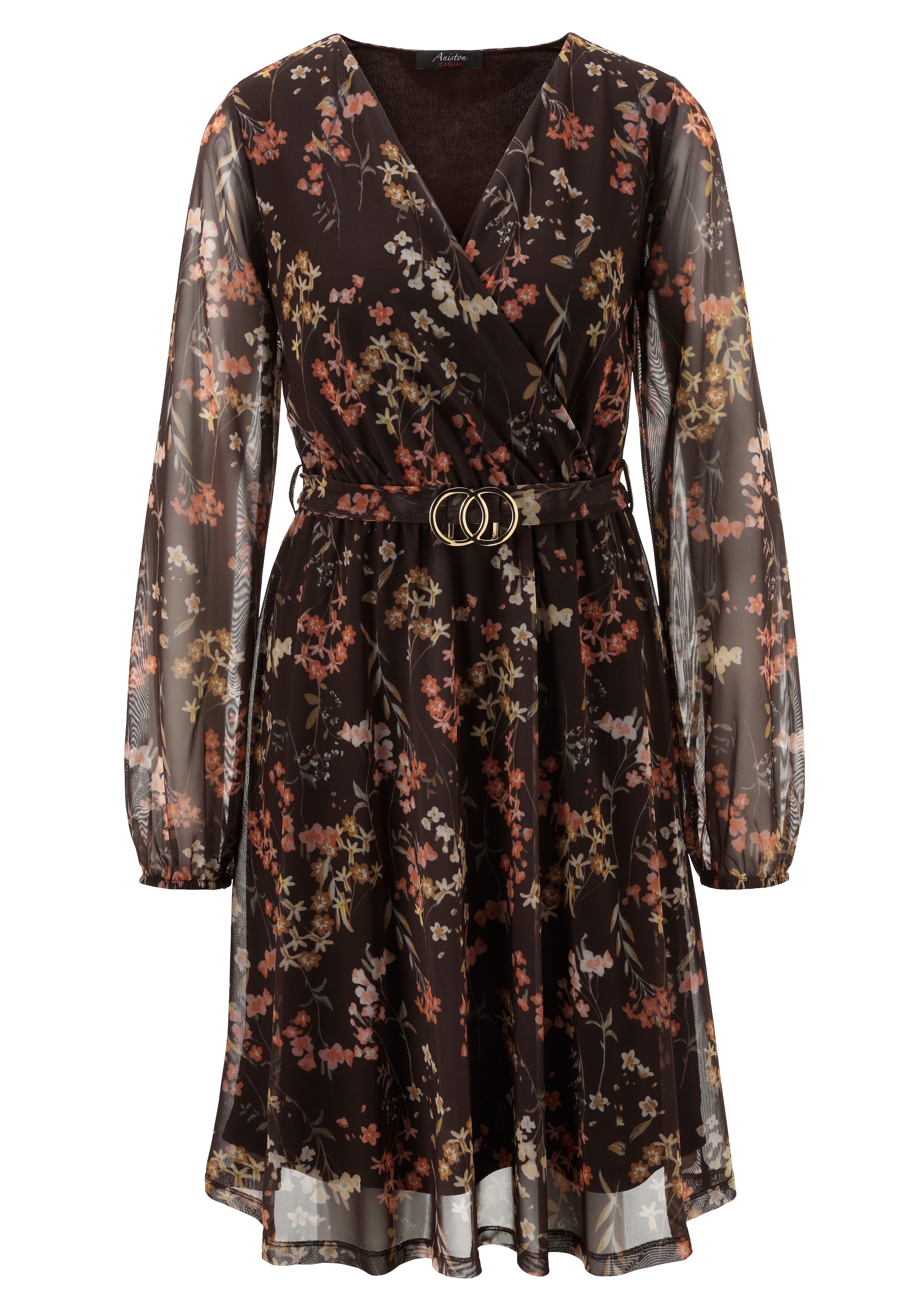 Aniston CASUAL Blusenkleid, mit dekorativer Brosche am fixiertem Bindeband - NEUE KOLLEKTION