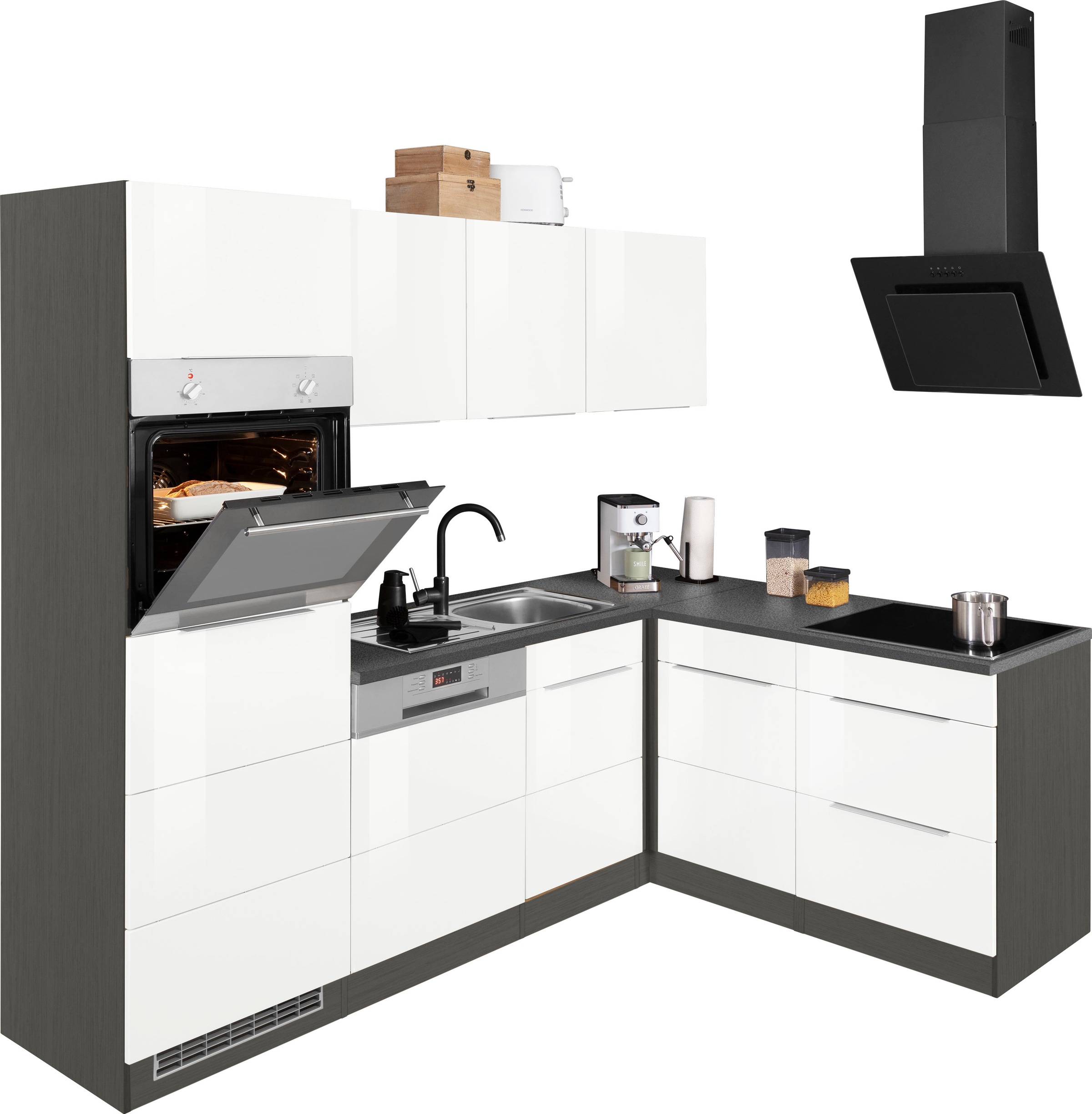 KOCHSTATION Winkelküche »KS-Brindisi Stellbreite 230/170 cm«, wahlweise mit E-Geräten und Induktion, mit MDF-Fronten