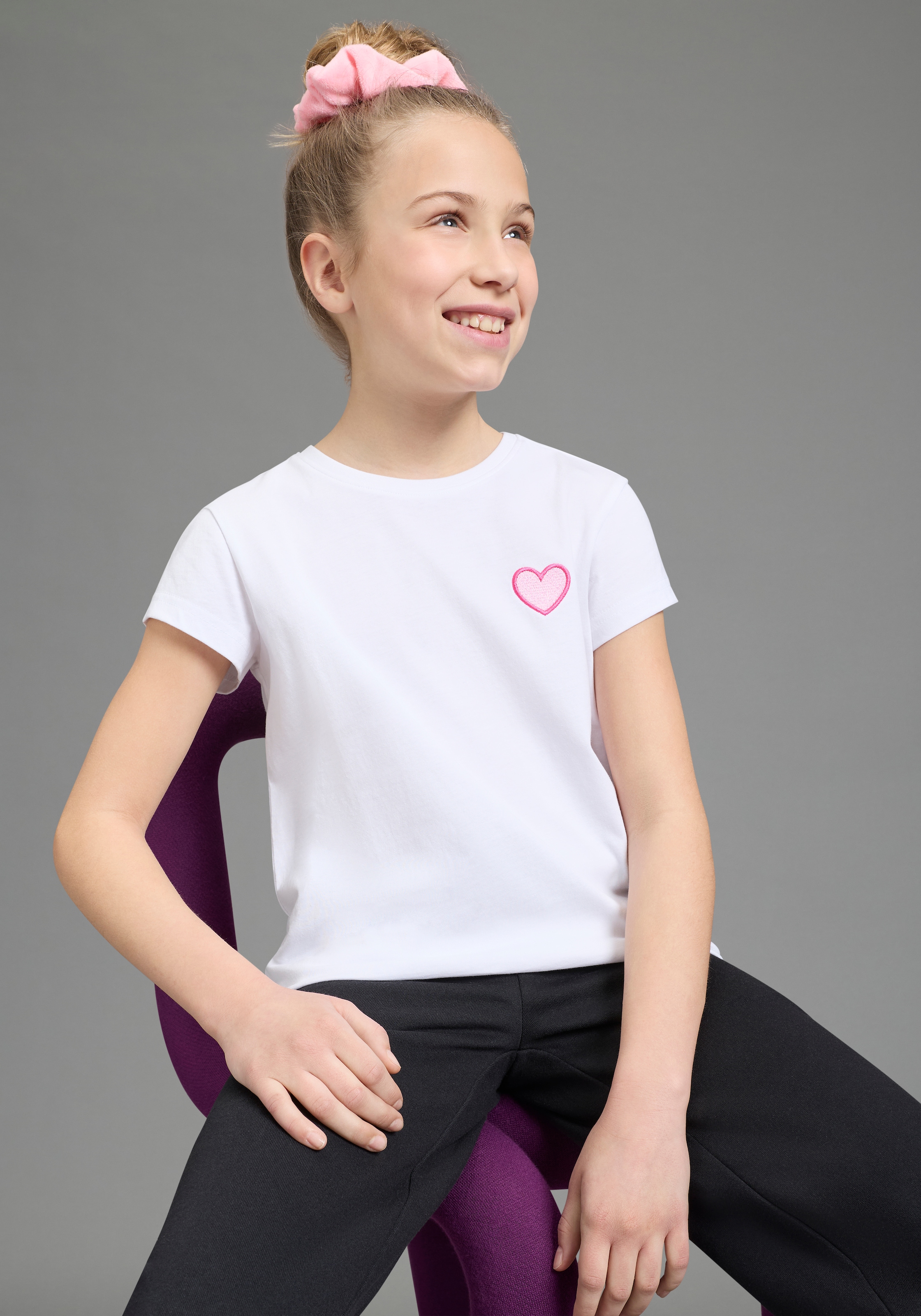 H.I.S T-Shirt »3er Pack H.I.S Shirts mit Stickerei für Mädchen« Packung, 3, 3 tlg. für Mädchen, Kurzarm, Basic Passform, aus Baumwolle