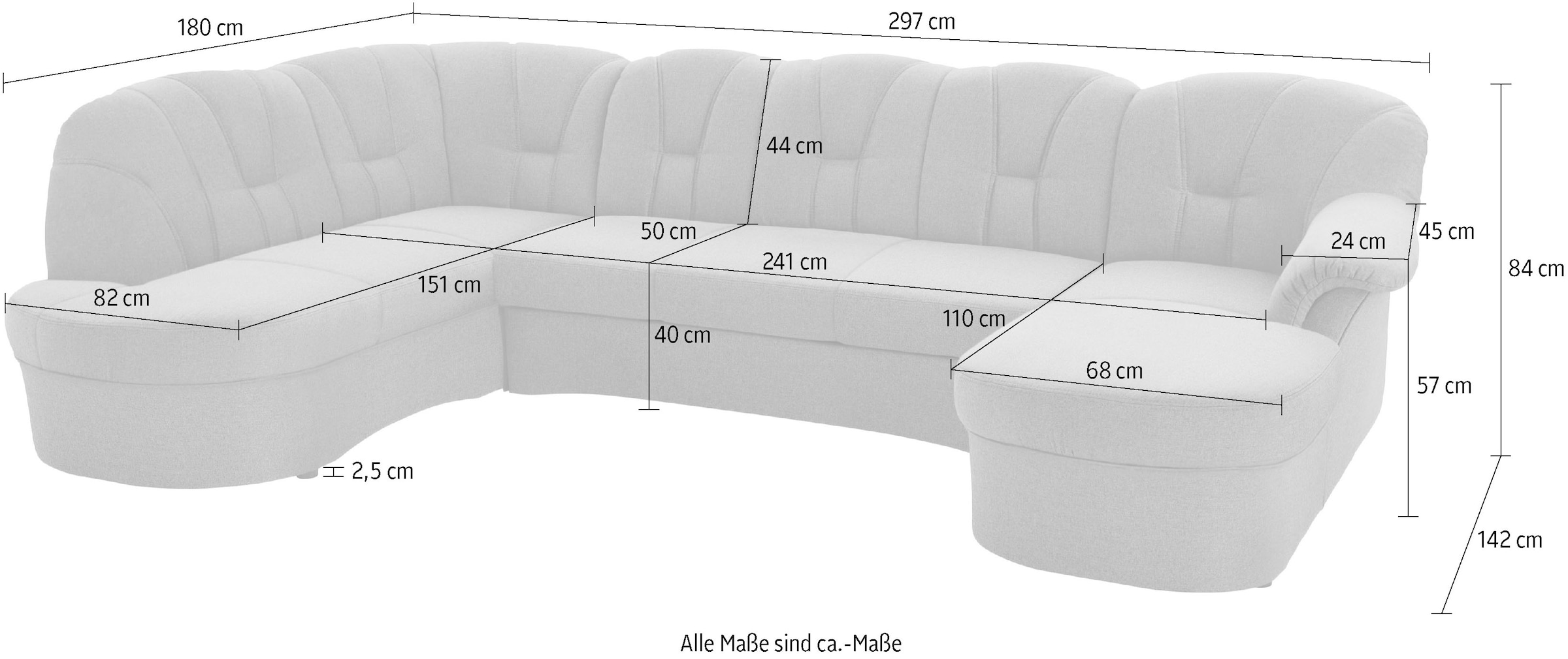 DOMO collection Wohnlandschaft »Papenburg, zeitlose Rückensteppung, elegante Formensprache, U-Form«, in großer Farbvielfalt, wahlweise mit Bettfunktion