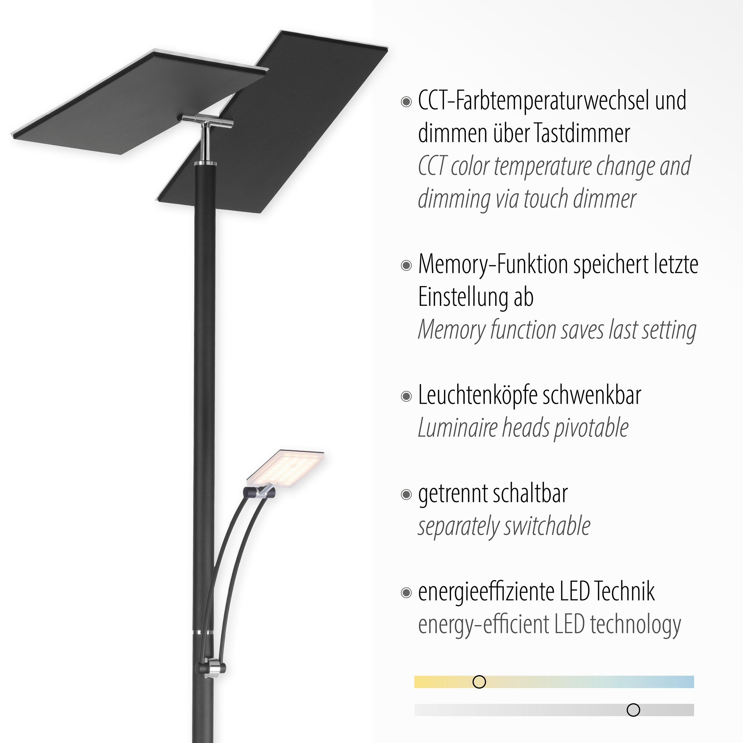 Paul Neuhaus Stehlampe »ARTUR«, 2 flammig, Leuchtmittel LED-Board-LED-Board | LED fest integriert-LED fest integriert, LED, CCT - tunable white, dimmbar über Tastdimmer, getrennt schaltbar