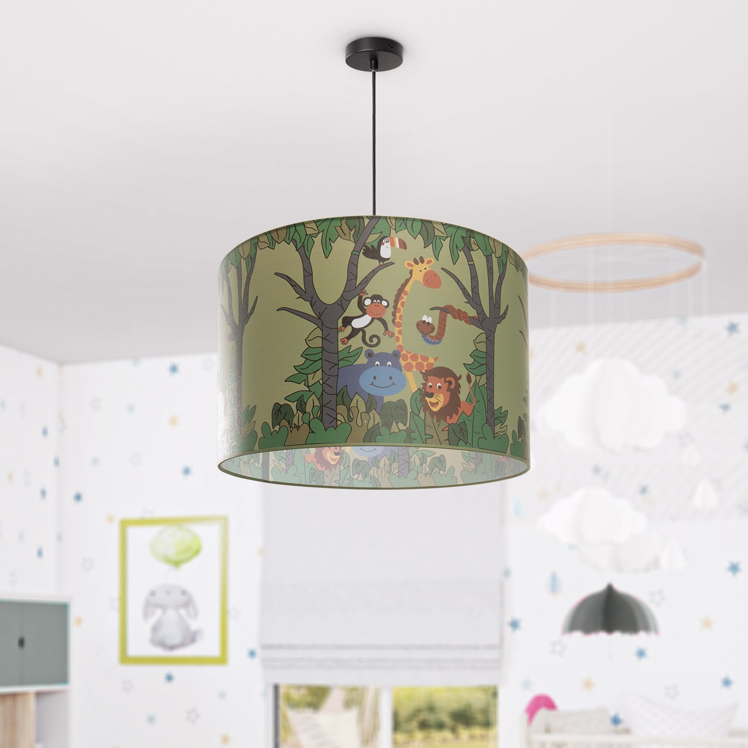 Paco Home Pendelleuchte »Diamond 638«, 1 flammig, Leuchtmittel E27 | ohne Leuchtmittel, Kinderlampe Deckenlampe LED Kinderzimmer Dschungel Tier-Motiv E27
