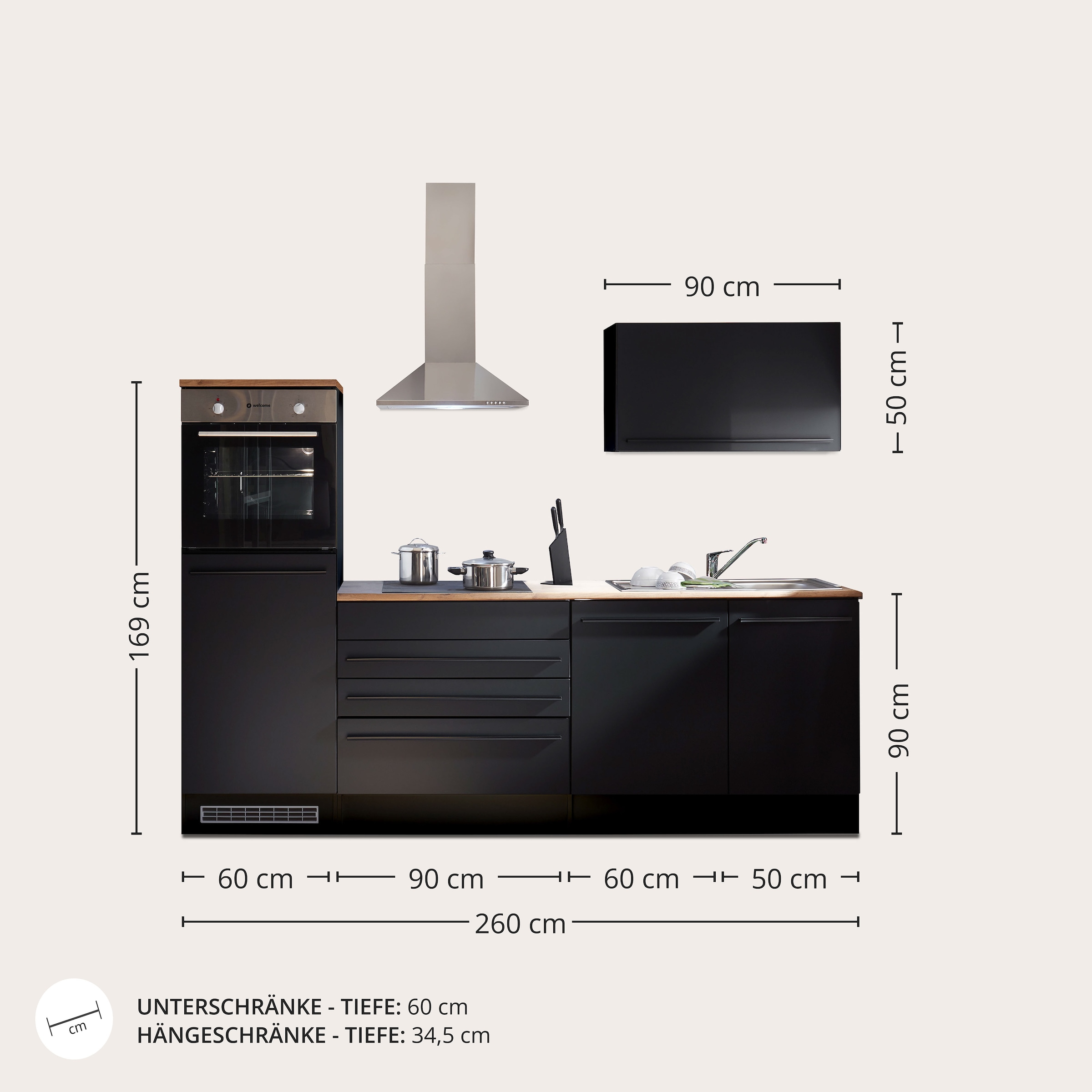BASIC by Balculina Küchenzeile »Jazz«, Breite 260 cm, wahlweise mit E-Geräten