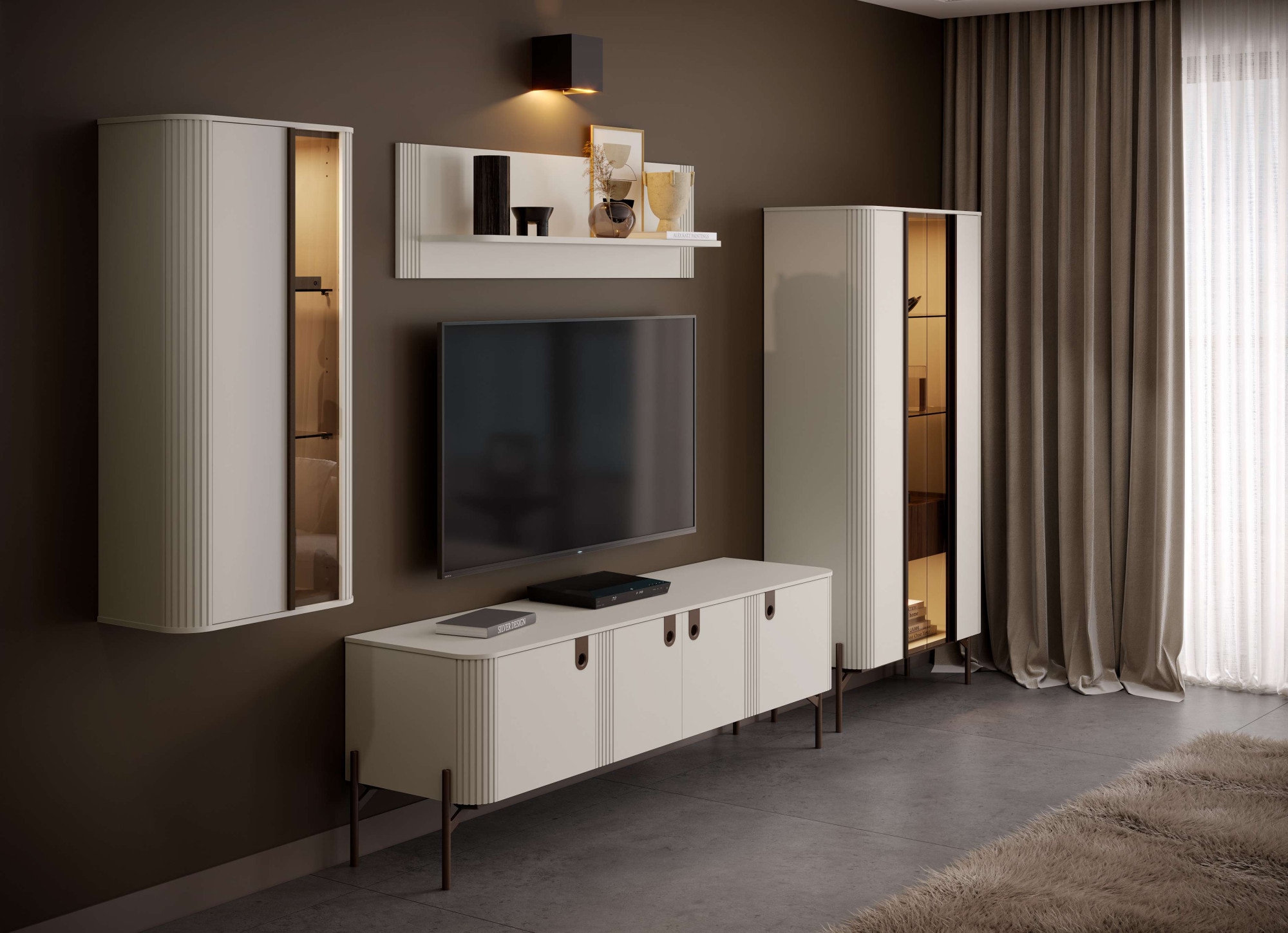 Home affaire Hängevitrine »Rondo, Wandschrank, Schwebendes Design für modernen Wohnraum« UV lackiert, Soft Close Funktion, Beleuchtung, Wandmontage