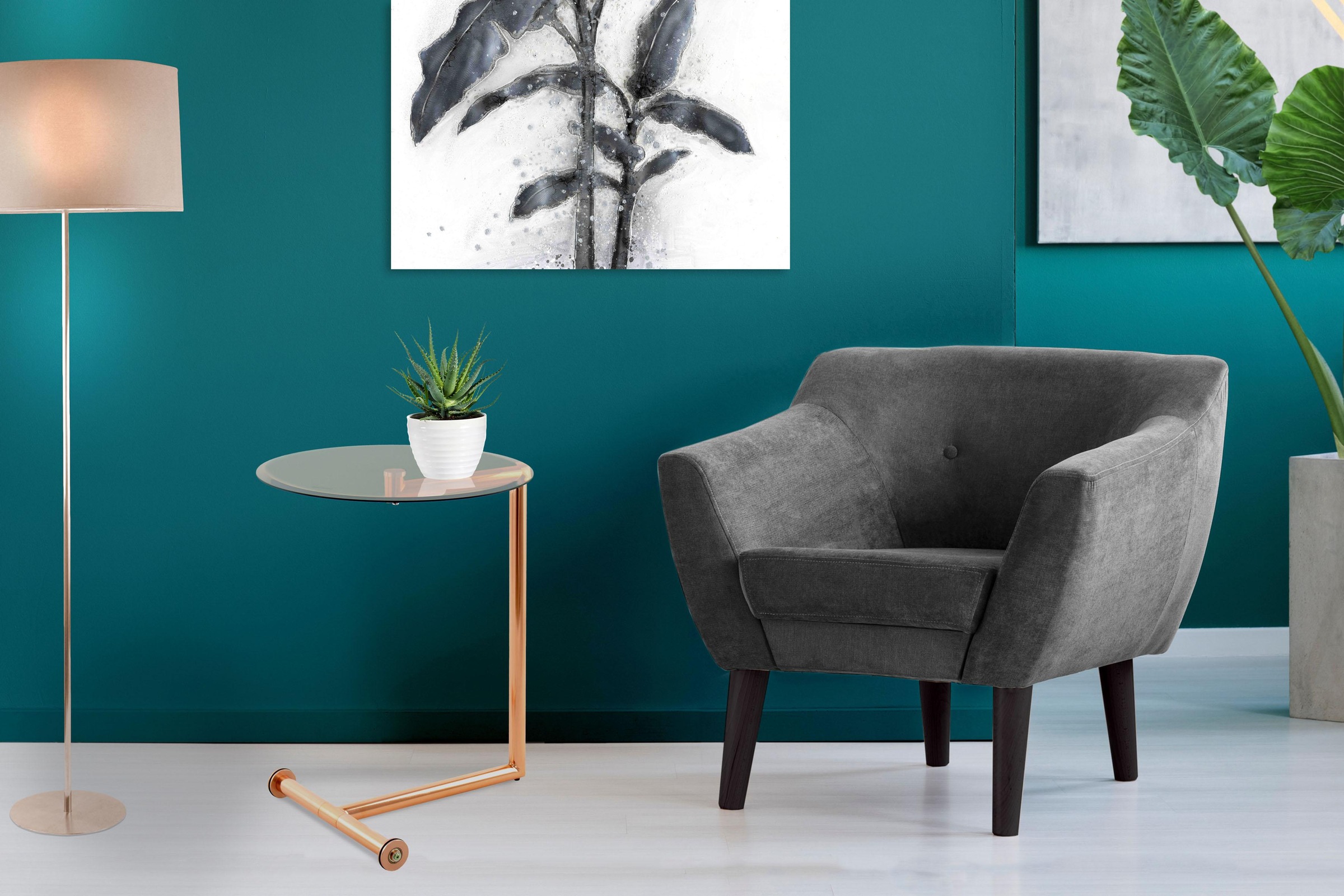 Kayoom Beistelltisch »Luciana, Beistelltisch für das Sofa, glamouröses, edles Design«, (1 St.), Moderne C-Form, unterm Sofa schiebbar, runde Tischplatte