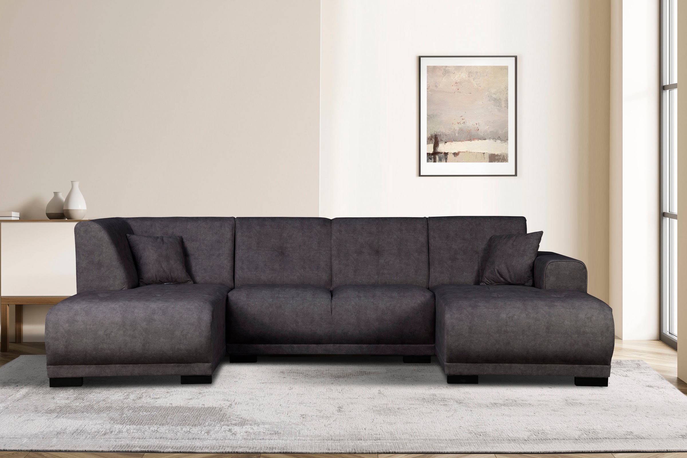 Home affaire Wohnlandschaft »Langeland U-Form«, incl. 2 Zierkissen, Recamiere wahlweise links oder rechts