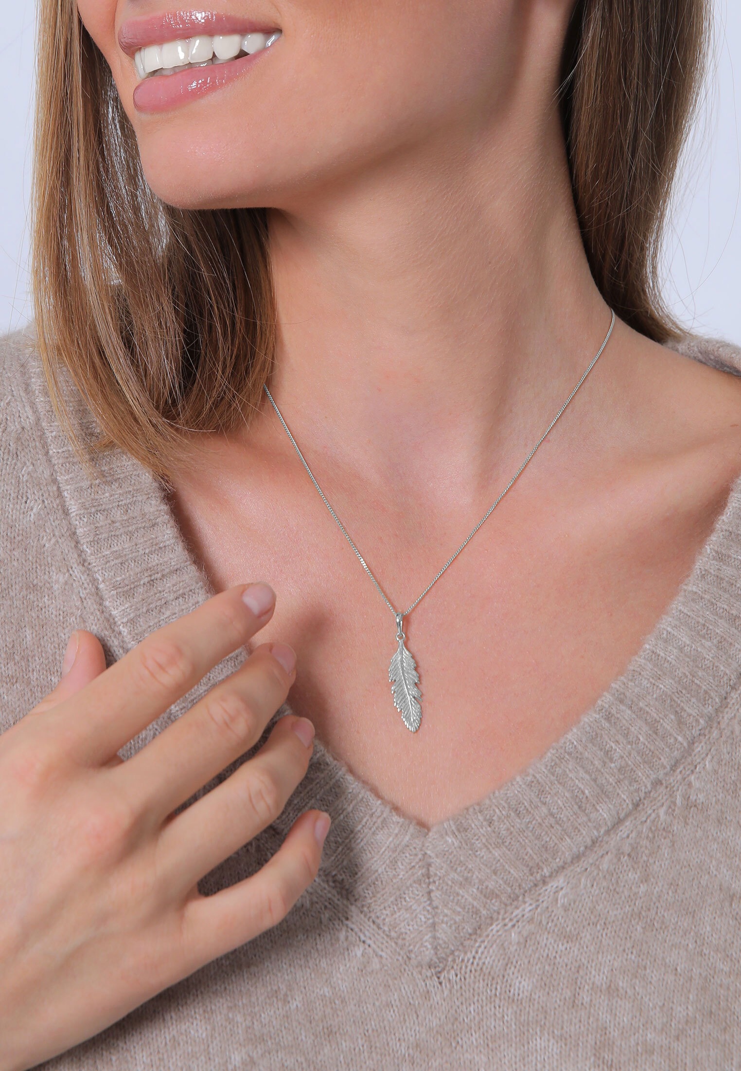 Elli Kette mit Anhänger »mit Feder Anhänger aus 925 Sterling Silber«