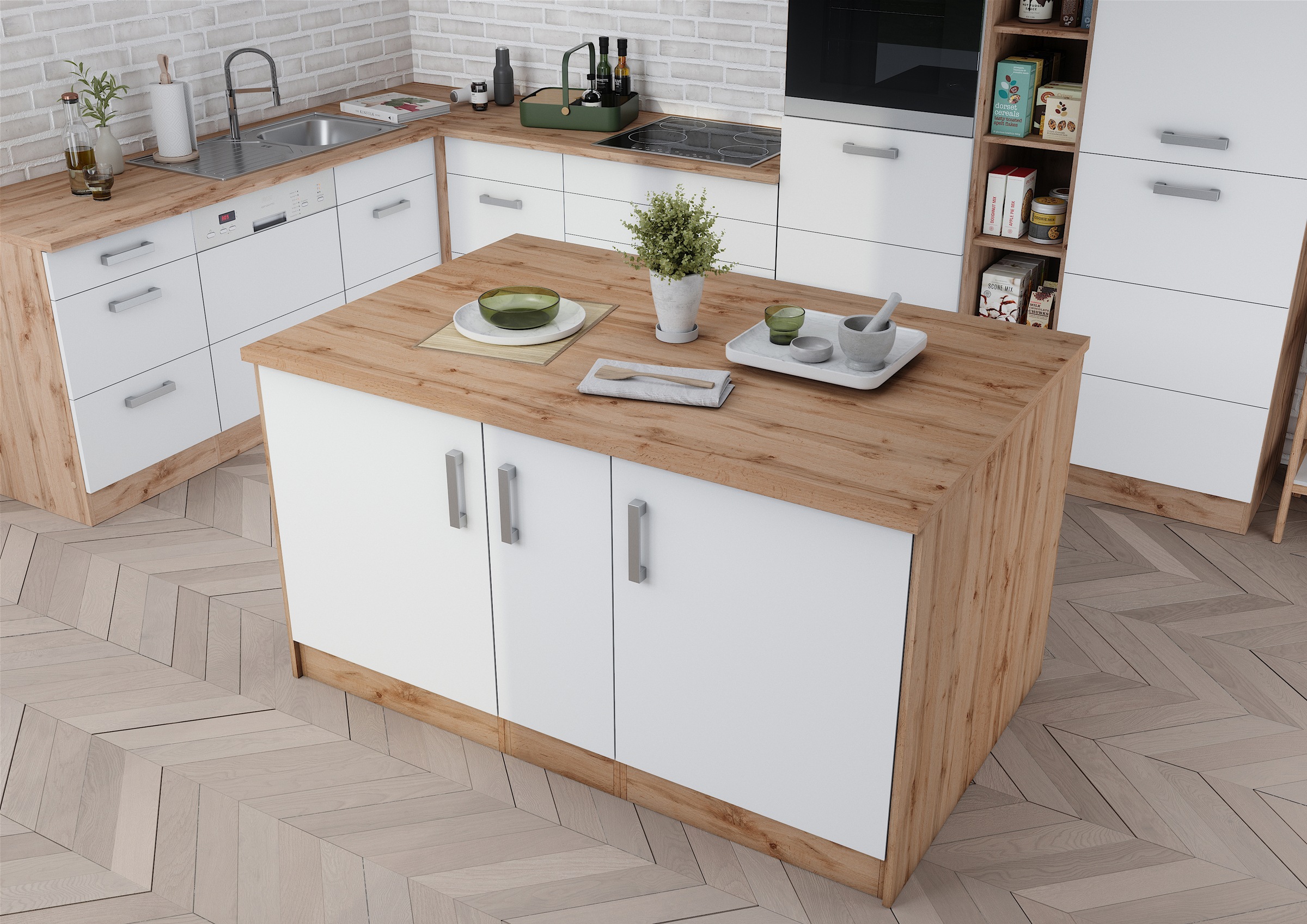 KOCHSTATION Kücheninsel »KS-Toronto«, Breite 153 cm, MDF-Fronten, Flaschenregal