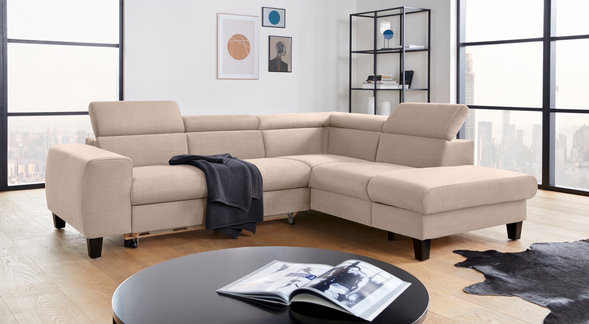 COTTA Polstergarnitur »Morven L-Form«, (Set), Set bestehend aus: Ecksofa mit Kopfteilverstellung & Hocker