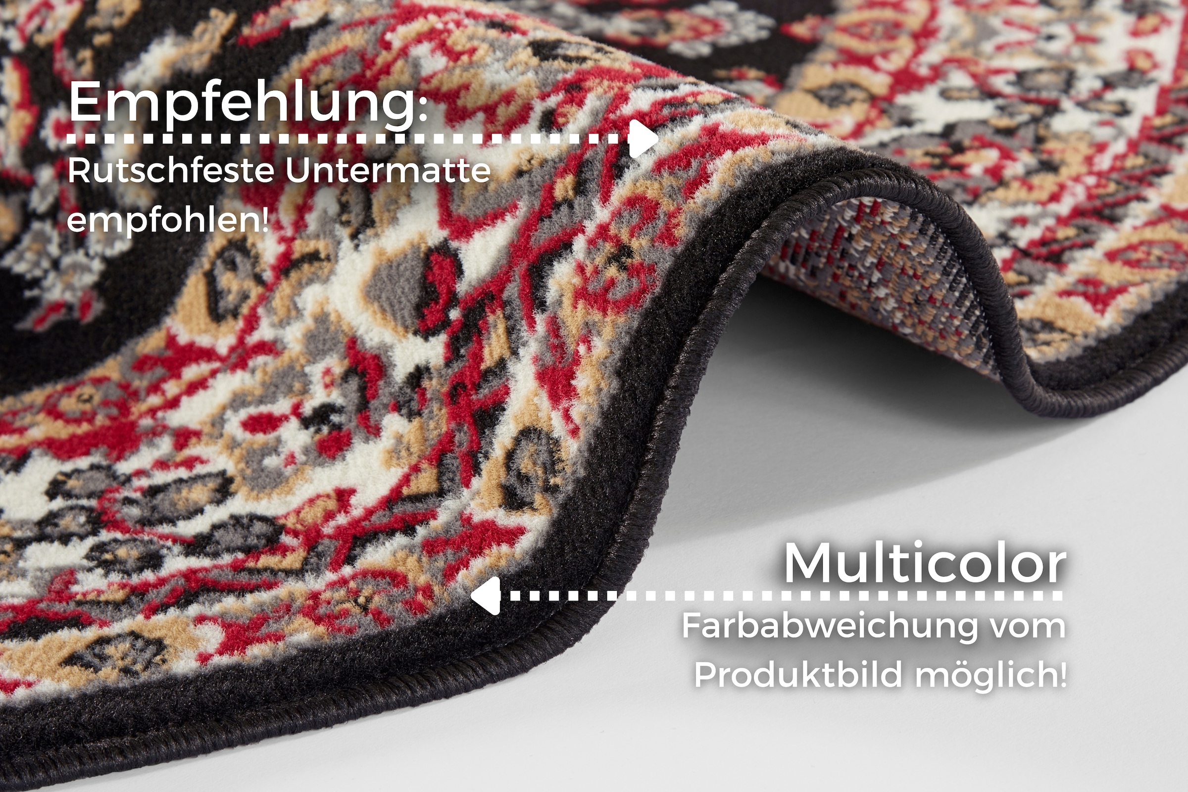 my home Teppich »Halton«, rund, 8 mm Höhe, Kurzflor, Orient Optik, mit Bordüre, robust, pflegeleicht, gekettelt