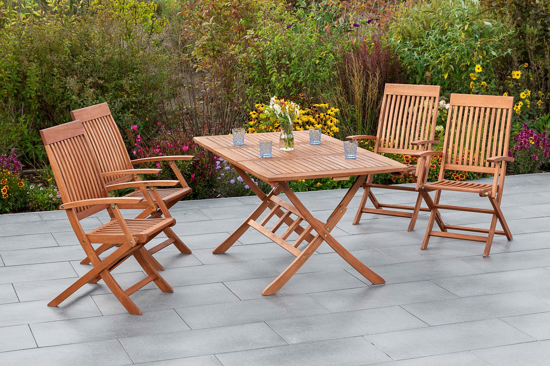 MERXX Garten-Essgruppe »Comodoro« 5 Stk. tlg. 4 Klappsessel mit ausziehbare günstig online kaufen