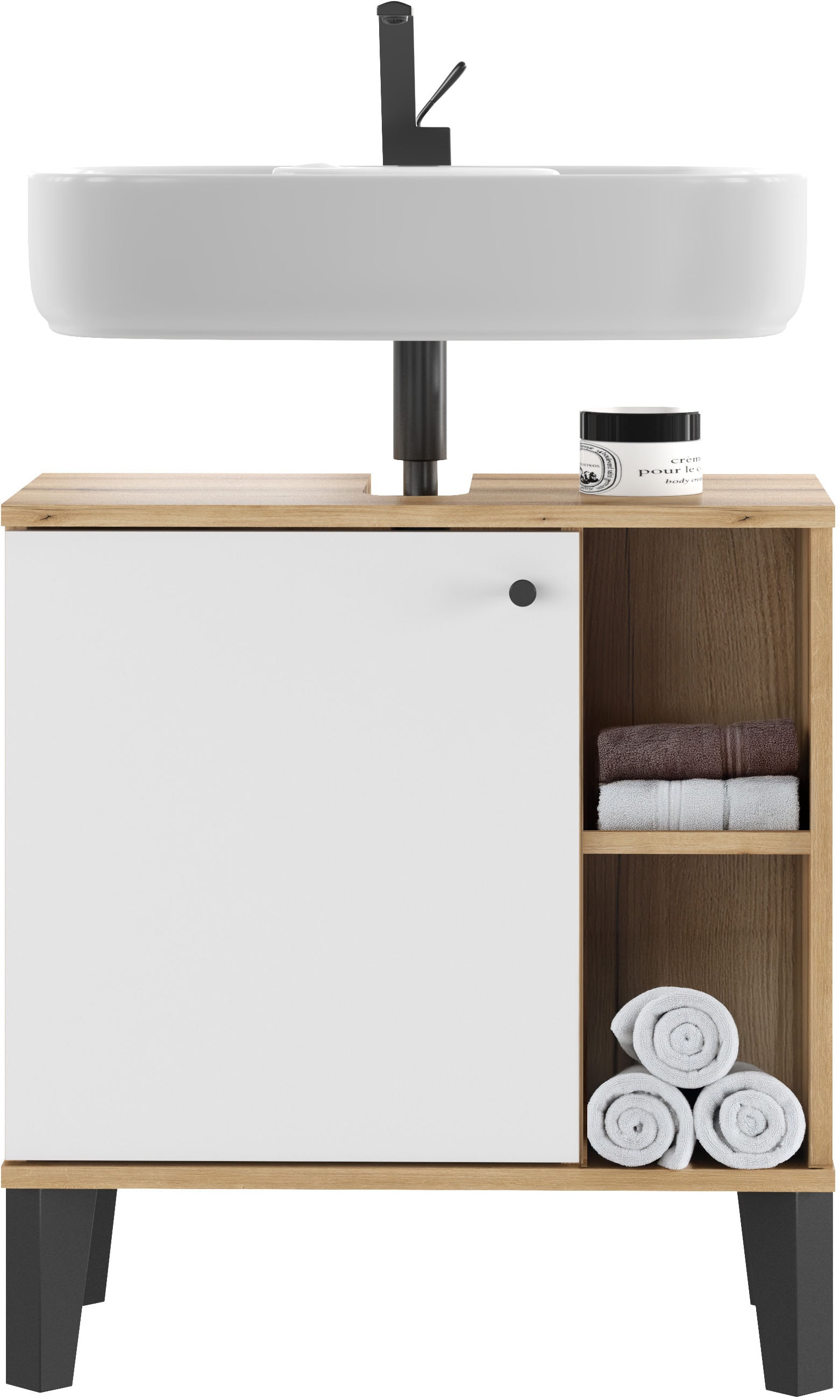 INOSIGN Waschbeckenunterschrank »Oslo, Waschtisch mit Knopfgriff, Badschrank im skandinavischen Design«, in der Türfarbe Weiß oder Grau verfügbar, ausreichend Stauraum