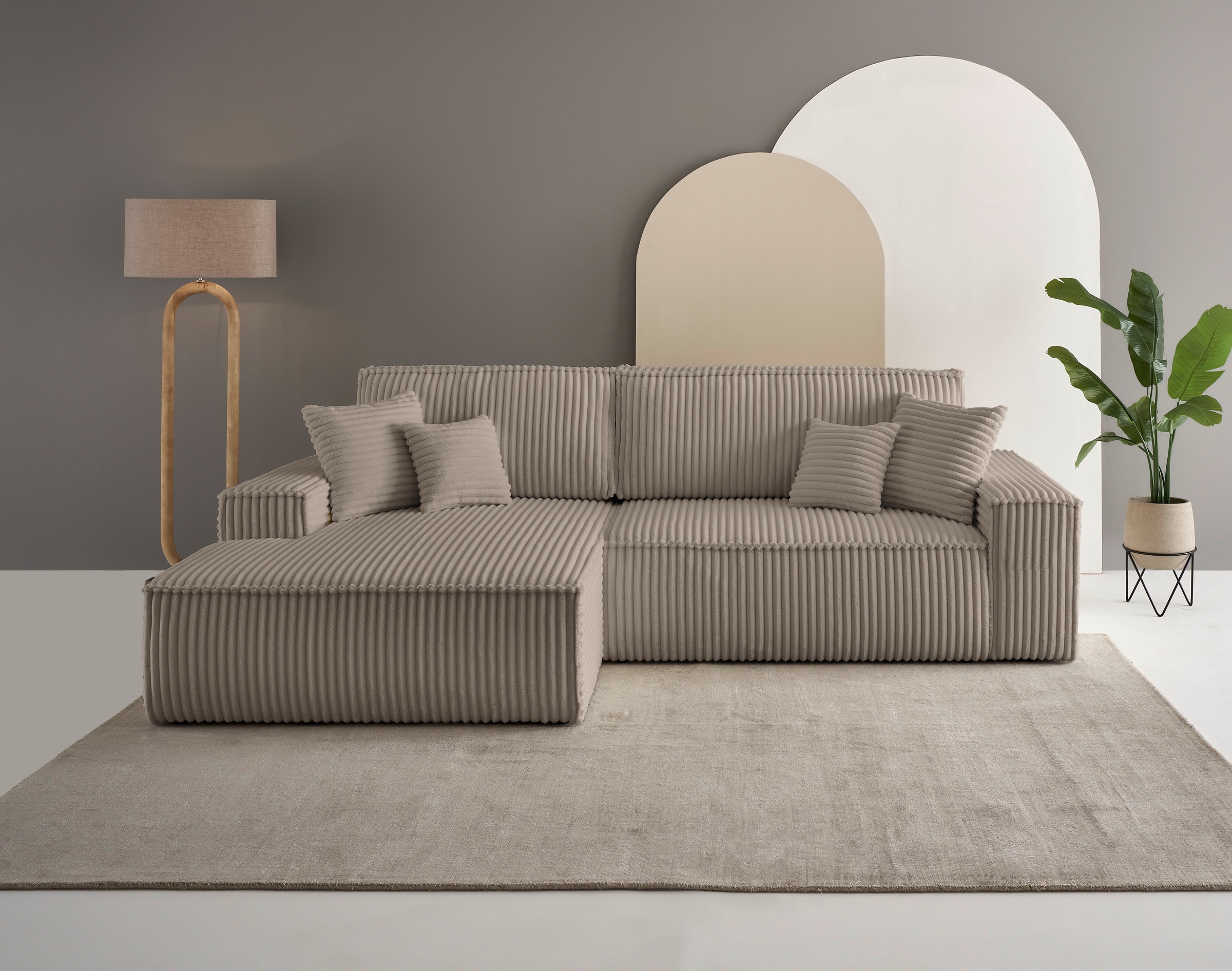 andas Ecksofa »Finnley Schlafsofa 267 cm in Bouclé, Struktur fein u. Cord, günstig online kaufen