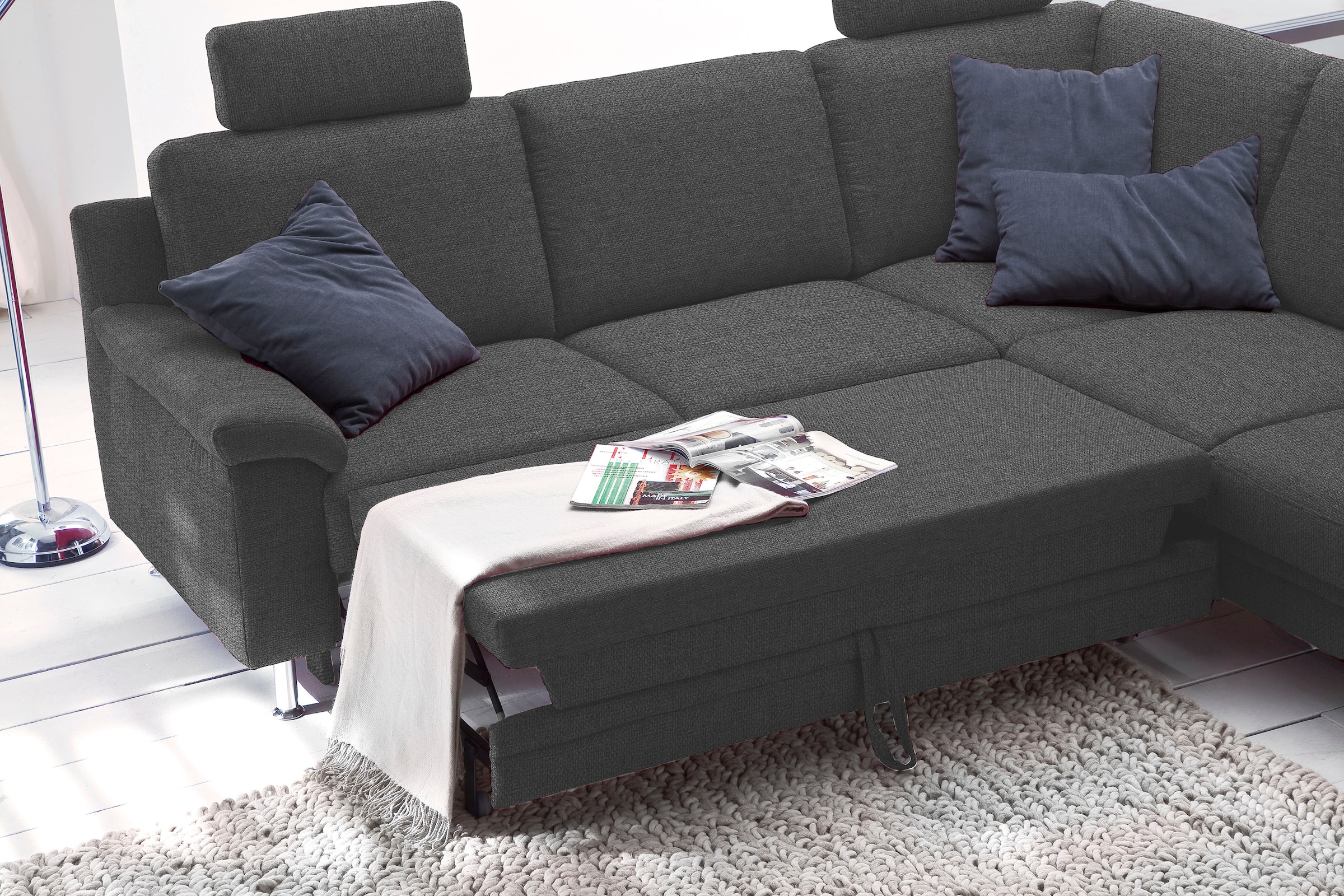 3C Carina Ecksofa »Korfu L-Form«, incl.- 1 Kopfstütze, wahlweise mit Schlafunktion und Stauraum