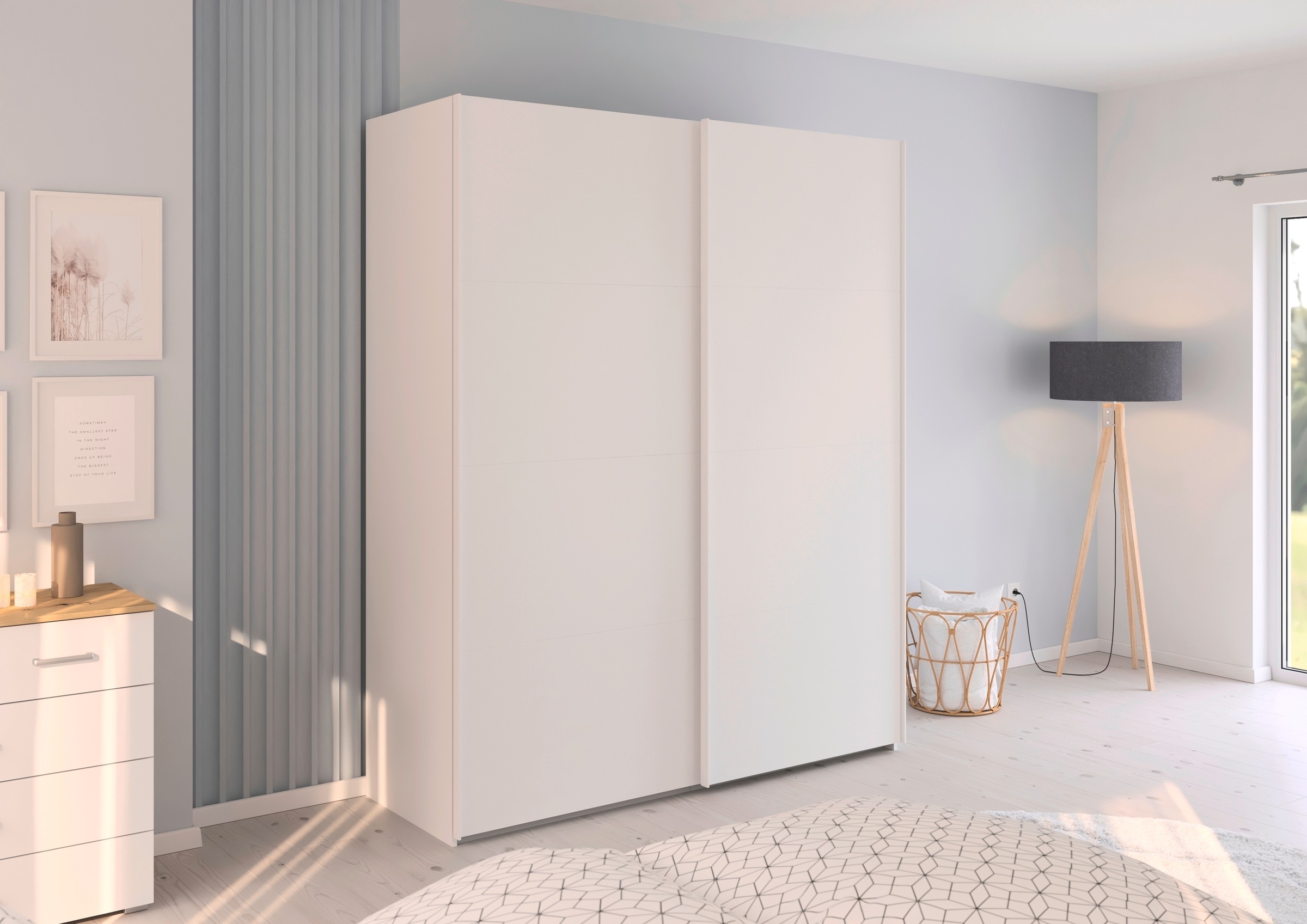 rauch Schwebetürenschrank »Kleiderschrank Schrank Garderobe Schlafzimmerschrank EVELYN«, in elegantem Stil, in 5 Breiten, Griffe in Korpusfarbe MADE IN GERMANY