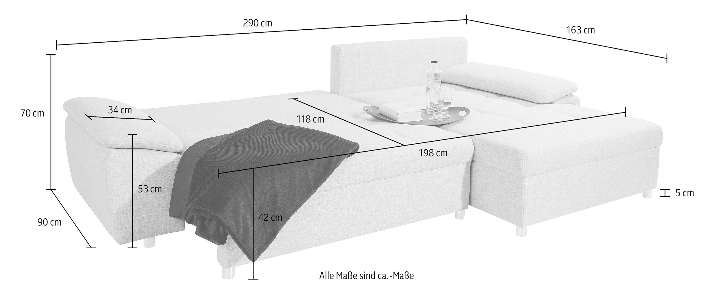 sit&more Ecksofa »Labene L-Form«, wahlweise mit Bettfunktion und Bettkasten, auch als XXL-Variante