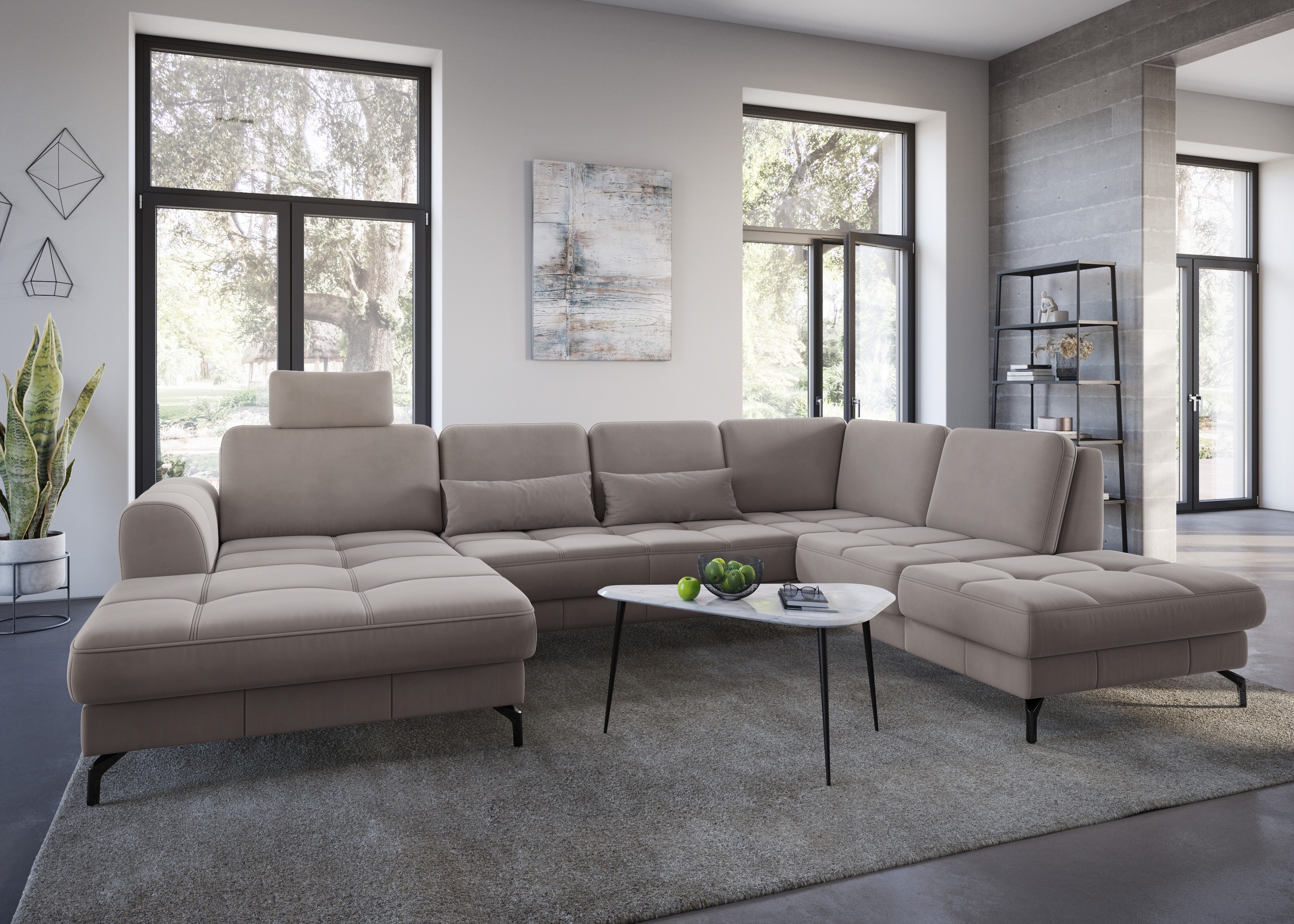 sit&more Wohnlandschaft »Bendigo U-Form«, inklusive Sitztiefenverstellung, Bodenfreiheit 12 cm, in 2 Fußfarben