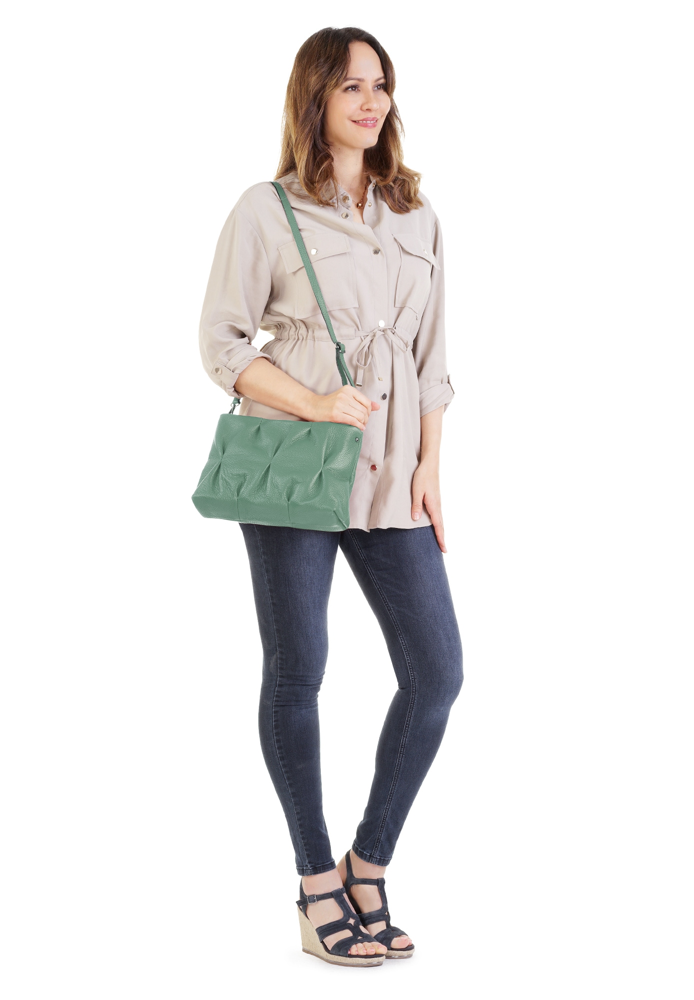 Cluty Umhängetasche, echt Leder, Made in Italy