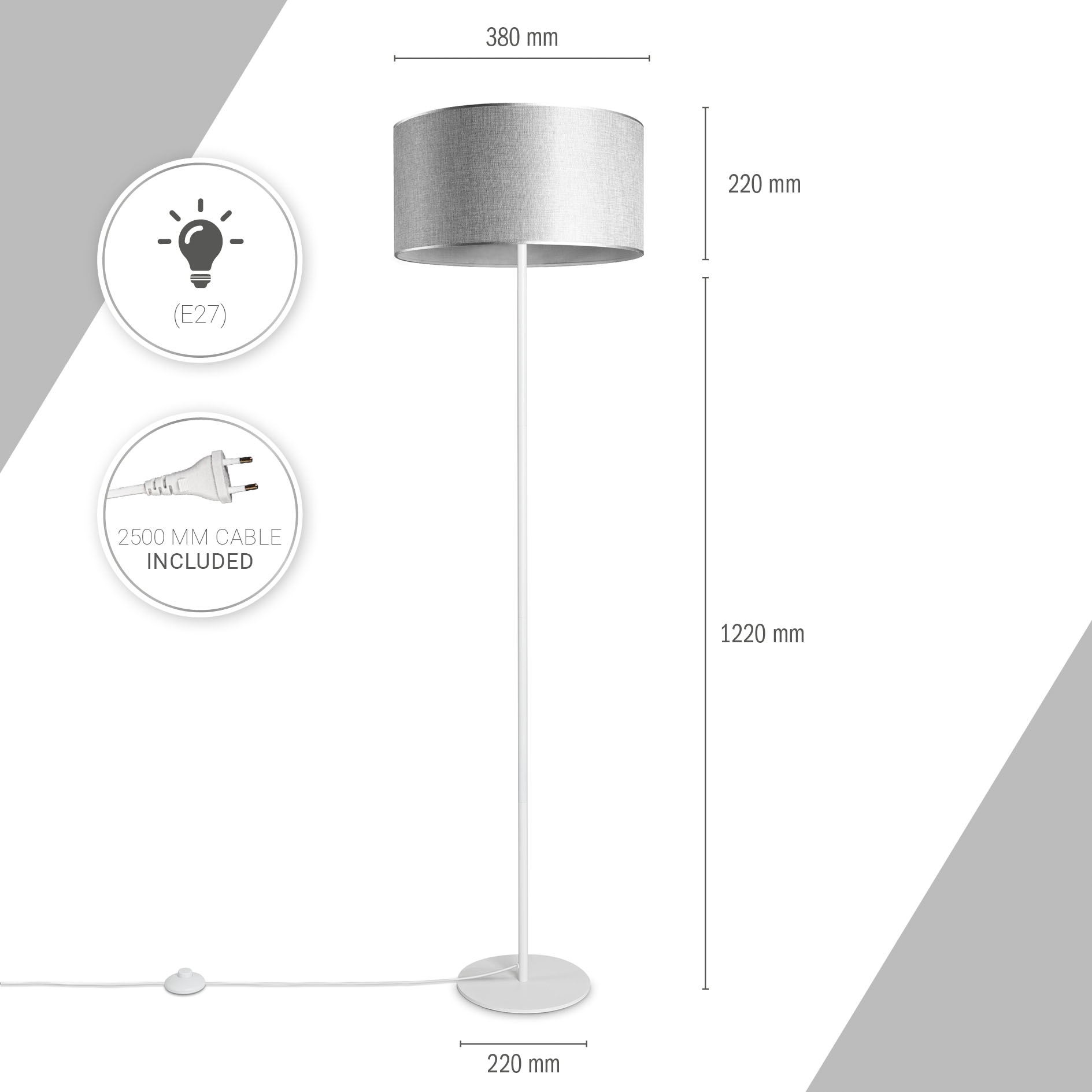 Paco Home Stehlampe »LUCA CANVAS UNI COLOR«, Leuchtmittel E27 | ohne Leuchtmittel, Lampenschirm Stoff Wohnzimmer Leselampe Büro E27 Stehlampe Skandi