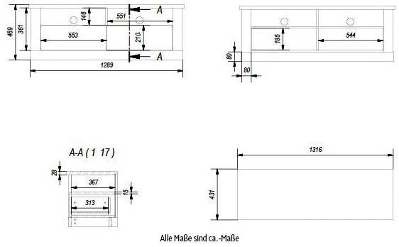 Home affaire Lowboard »RAVENNA«, im romantischen Landhausstil, Griffe aus Metall, Breite 132 cm