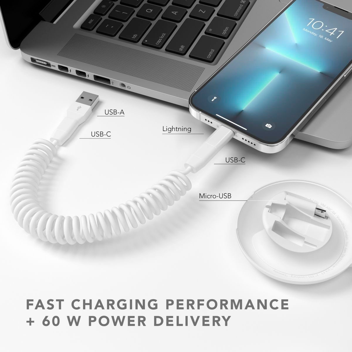 VONMÄHLEN Smartphone-Kabel »Allroundo Eco«, Micro-USB-Lightning, USB Typ A-USB-C, 90 cm