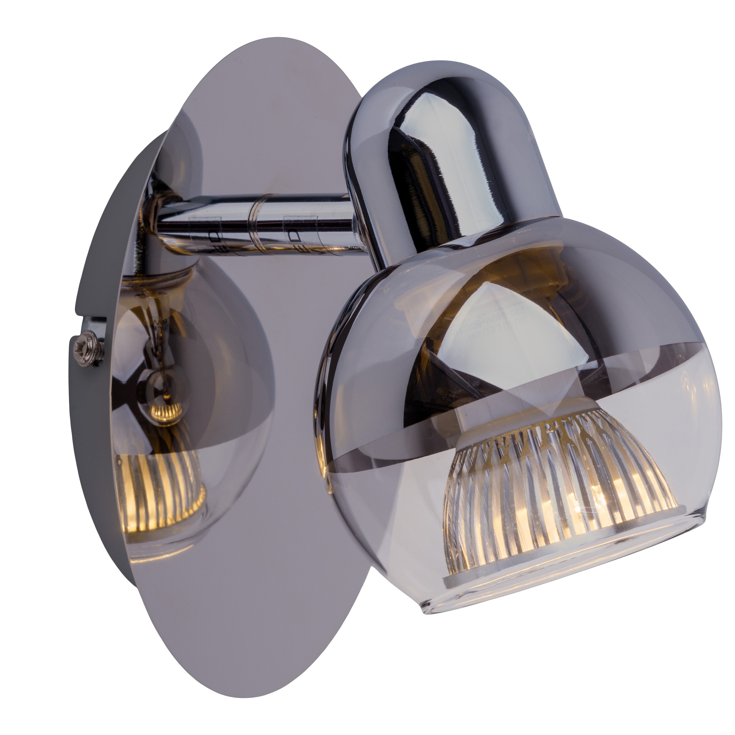 näve Wandstrahler »Boccia«, 1 flammig, Leuchtmittel GU10 | LED wechselbar, 1flg. incl. LED GU10 6W, chrom, Glasschirm, verstellbarer Spot, D:14cm
