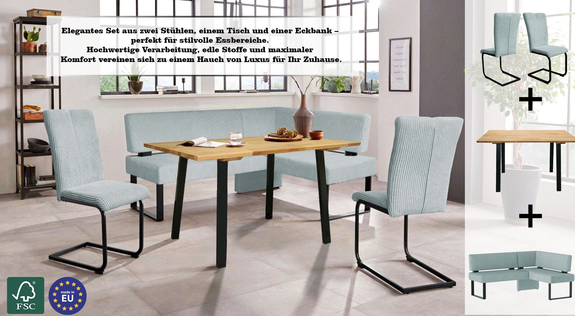 Home affaire Eckbankgruppe »Oliver«, (Set, 4 tlg., 4-tlg), Eckbank mit Well günstig online kaufen