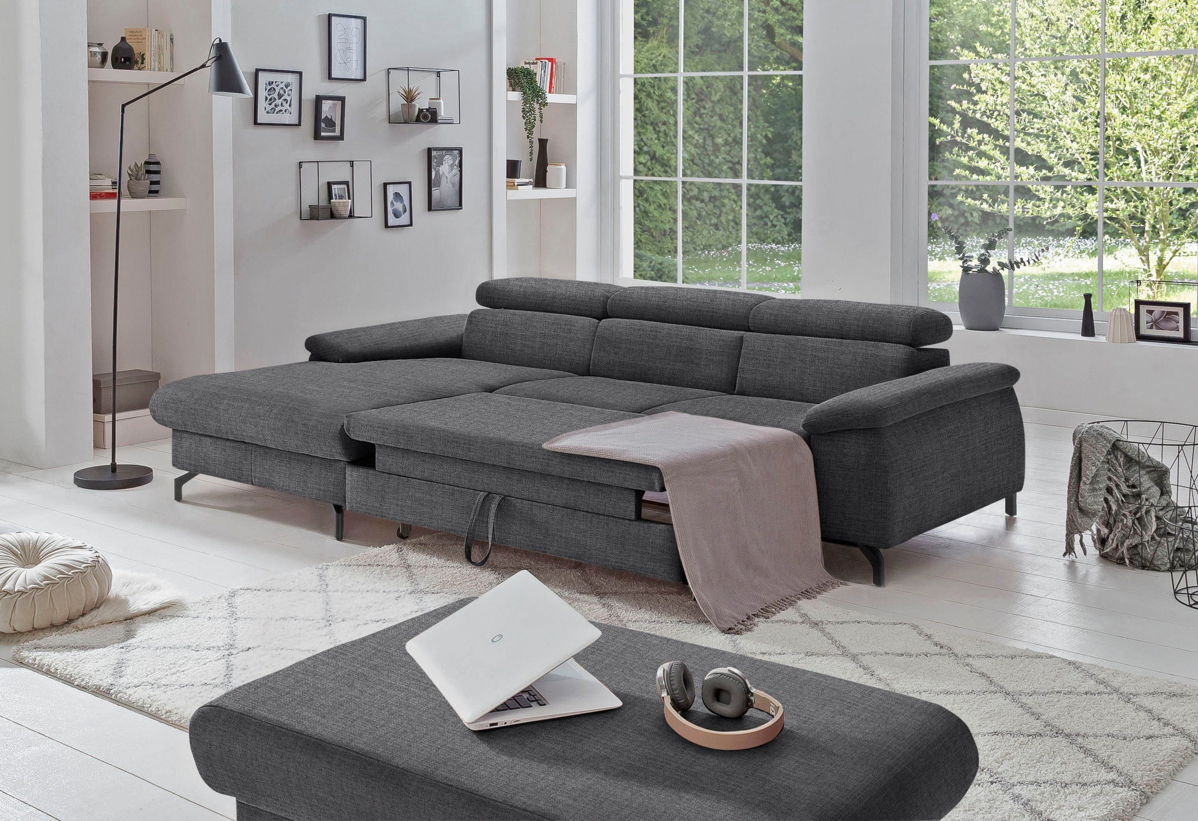 COTTA Polstergarnitur »Komaris L-Form«, (Set), Set bestehend aus: Ecksofa mit Kopfteilverstellung & Hocker