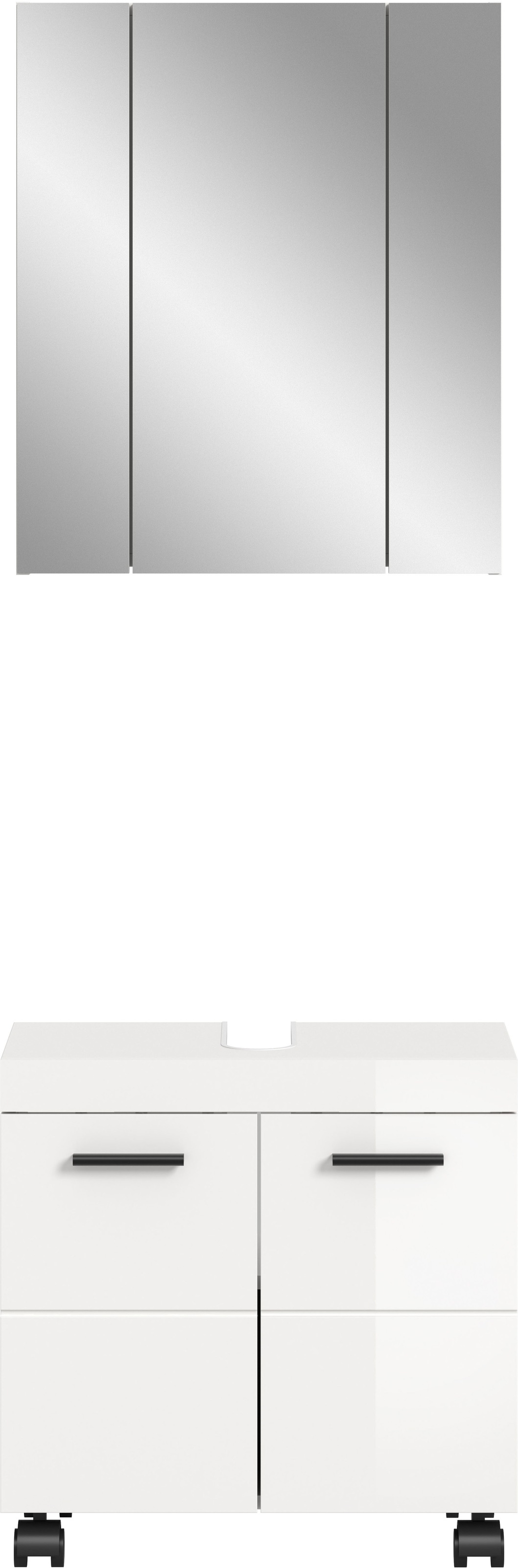 welltime Badmöbel-Set »AVON, Breite 60 cm, 2-teilige moderne Badkombination, auf Rollen« bestehend aus: Waschbeckenunterschrank & Spiegelschrank, 2 Stk. tlg.