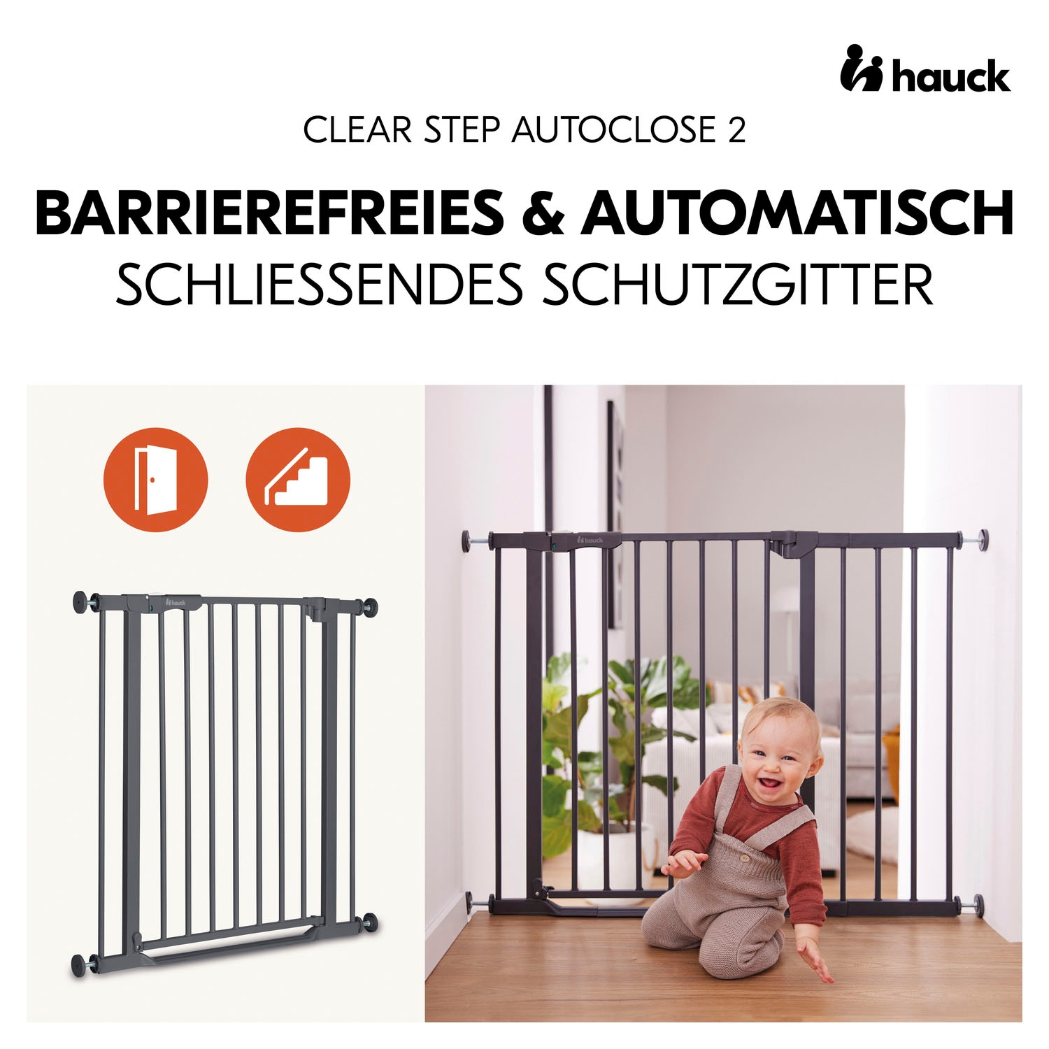 Hauck Türschutzgitter »Clear Step Autoclose 2, Dark Grey«, auch als Treppenschutzgitter verwendbar