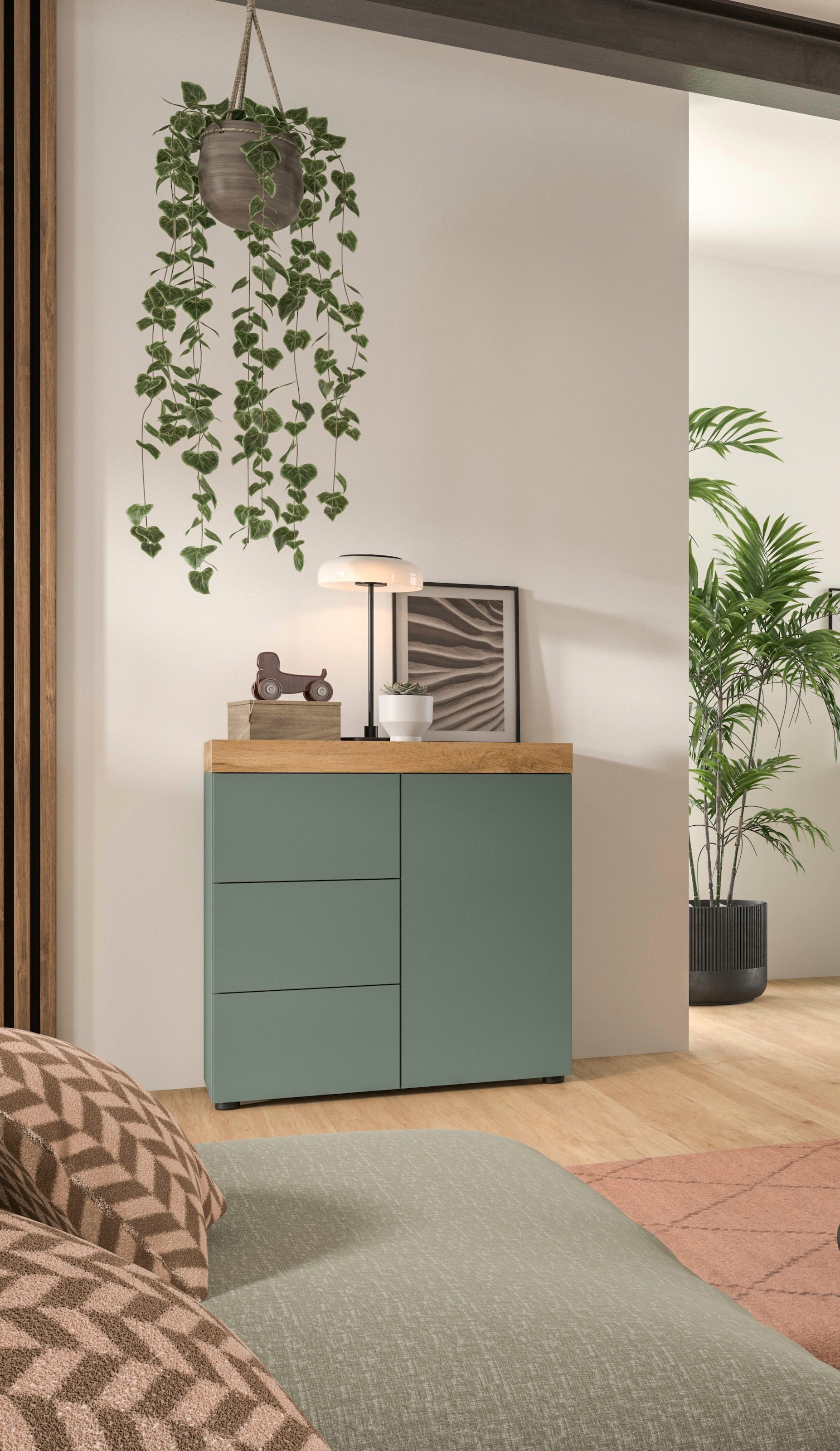 OTTO home Kommode »MAMBO, Breite 77cm, 1 Tür, 3 Schubkästen, push-2-open« 2 farbige Ausführung, in verschiedenen Farben erhältlich, 1 Stk. tlg. Kommode, Anrichte, Wohnzimmer, Schlafzimmer