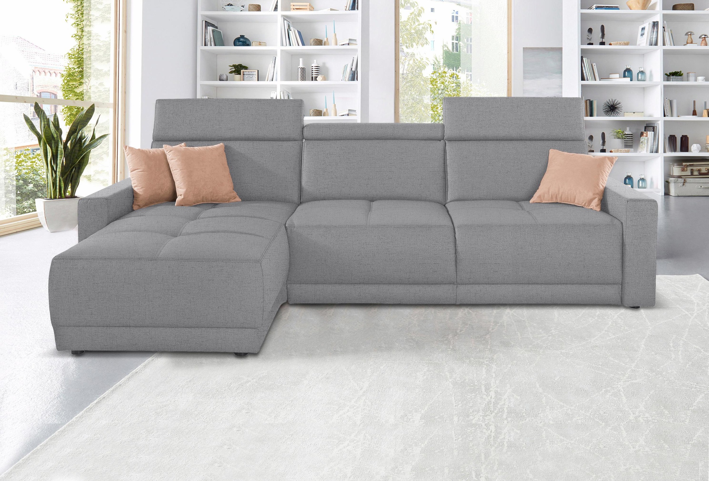 DOMO collection Ecksofa »Ava mit moderner Sitzheftung & toller Doppelnaht, komfortabel, L-Form«, mit Recamiere, inkl. Federkern, wahlweise mit Kopfteilverstellungen