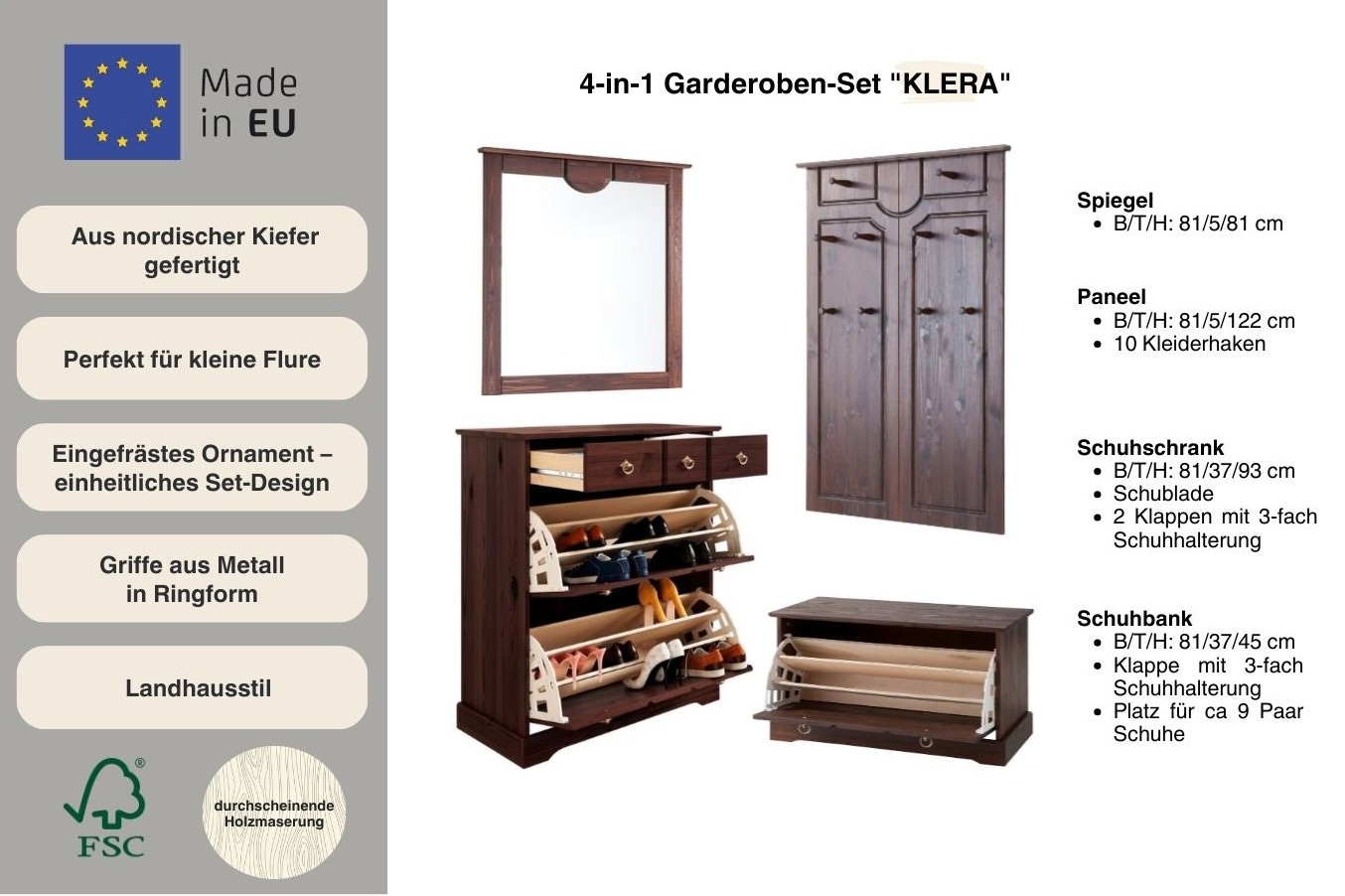 Home affaire Garderoben-Set »Klera«, (Set, 4 St.)