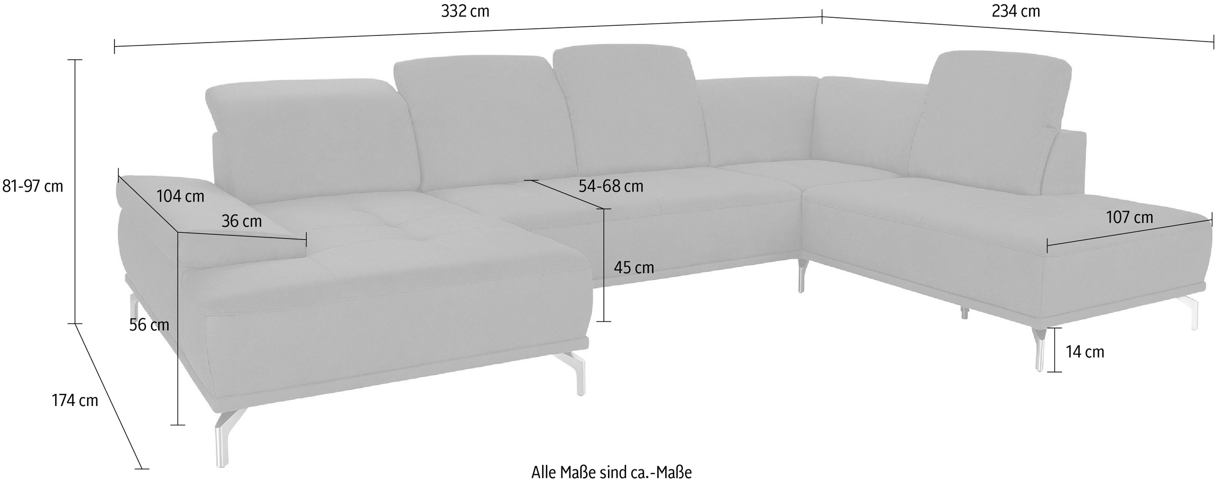 Places of Style Wohnlandschaft »Caluna«, Inkl.Sitztiefenverstellung