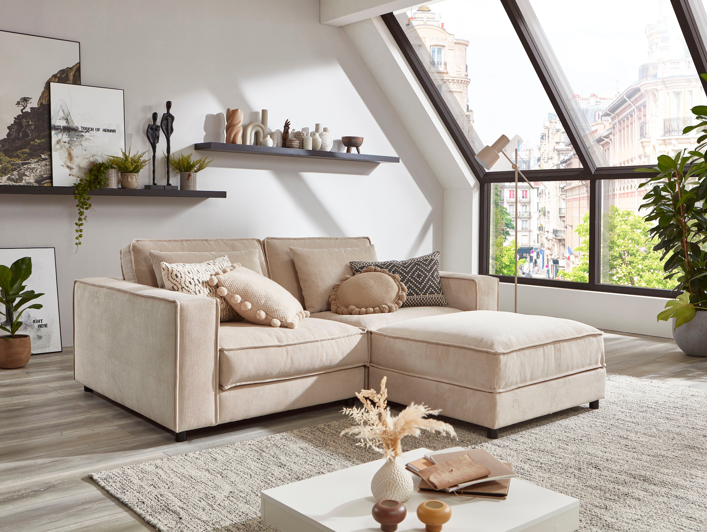 ATLANTIC home collection 2-Sitzer »Valan« XXL-Sitzfläche, mit Cord-Bezug, frei stellbar, mit Wellenunterfederung