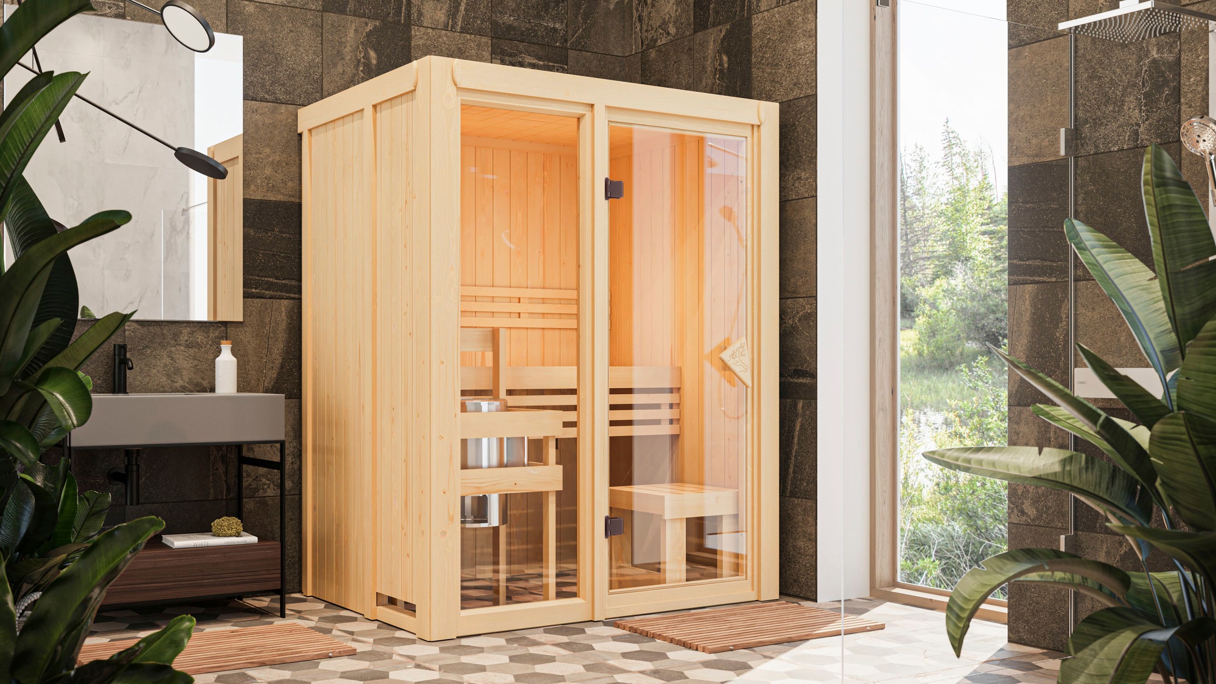 Karibu Sauna »Alani 1«, mit Ofen 3,6 kW Bio ext. Strg.