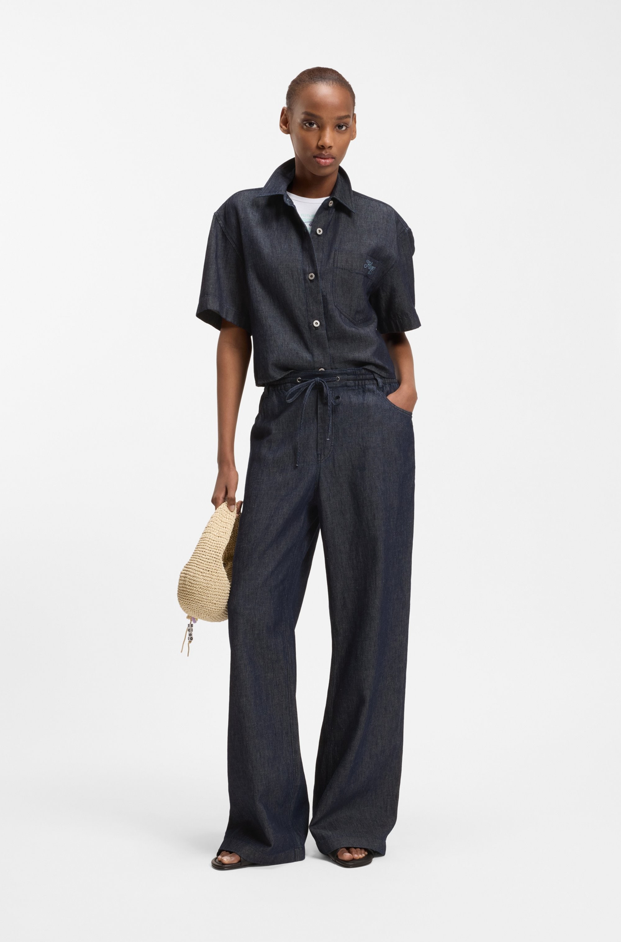 HUGO Blue Hemdbluse »Erynn« Boxy Fit aus sommerlichem Denim